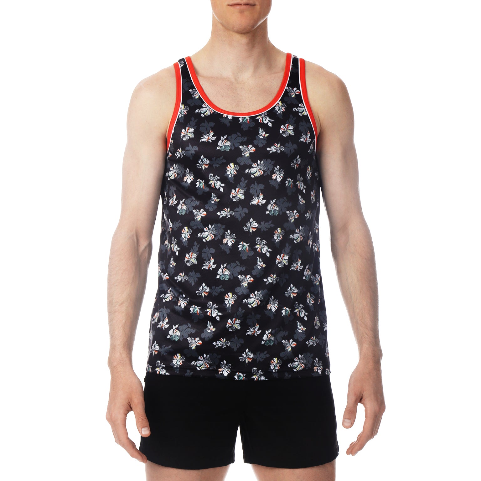 Black Patrick Print Mesh Tank