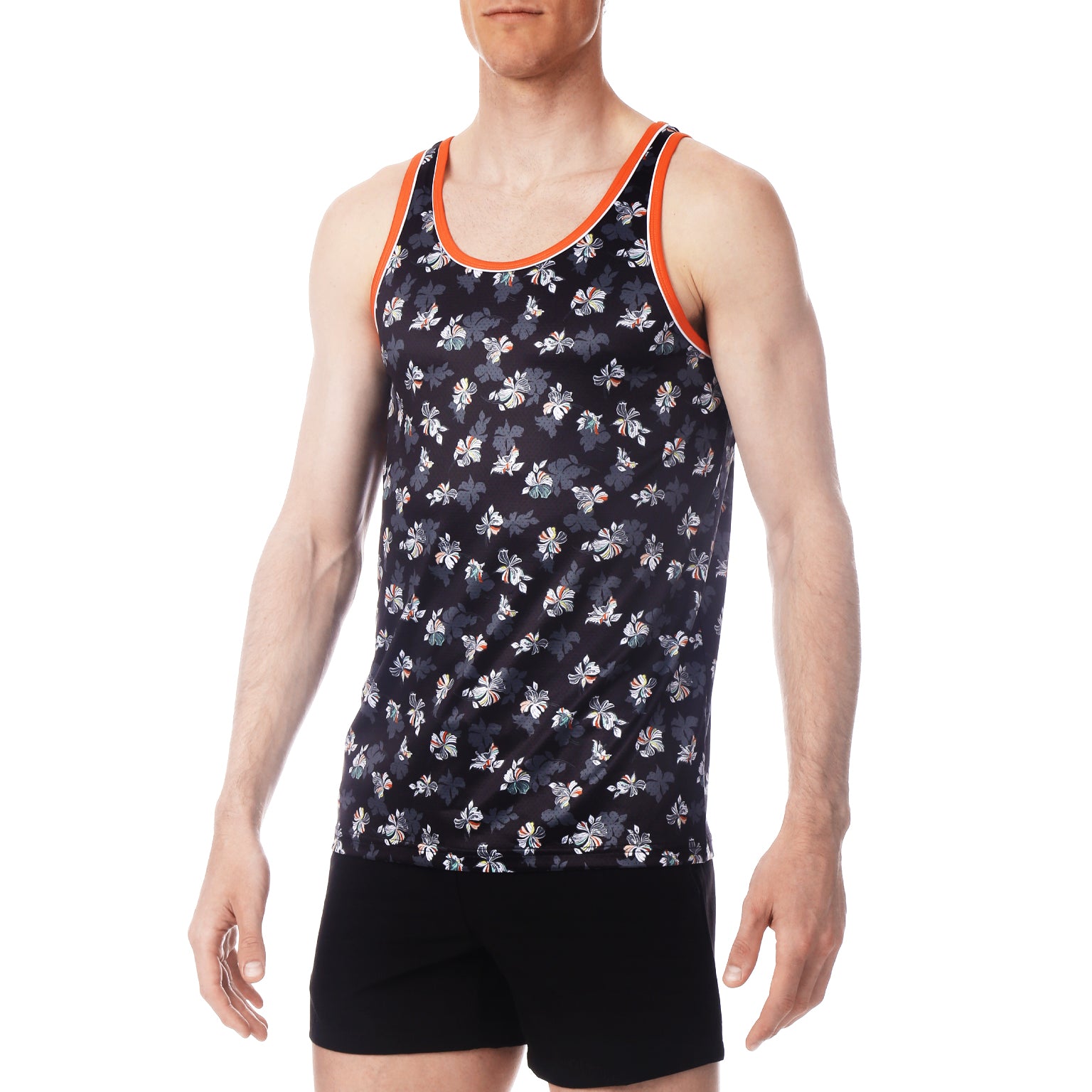 Black Patrick Print Mesh Tank