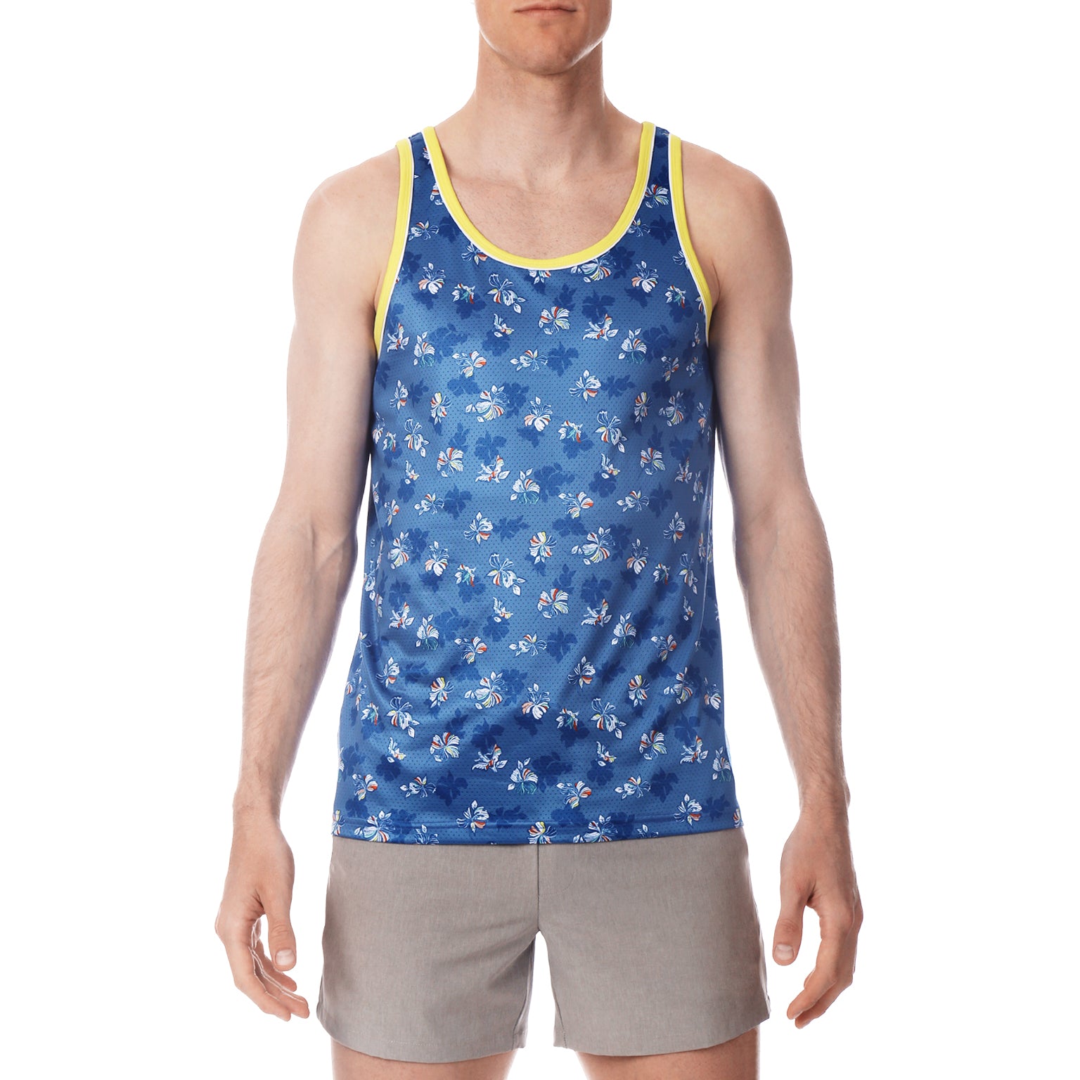 Blue Patrick Print Mesh Tank