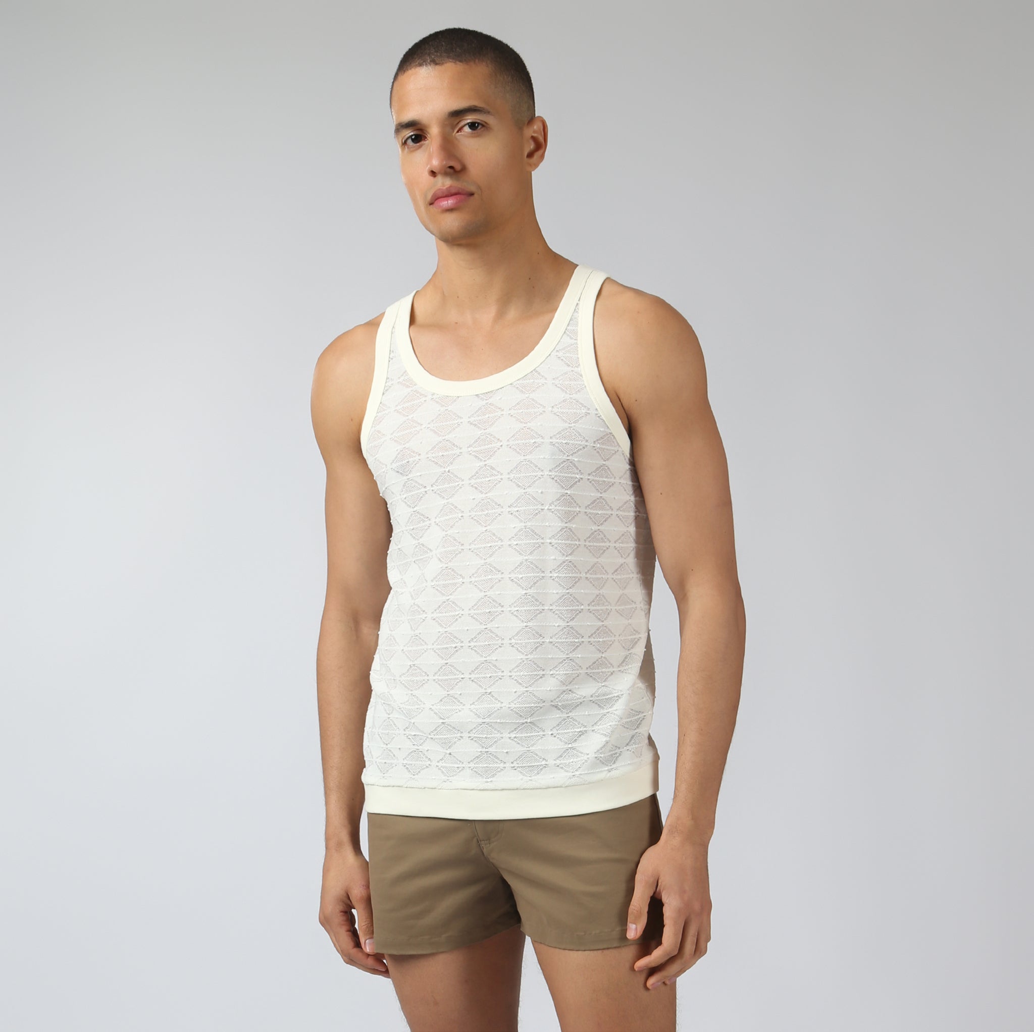 NEW- Ivory Chevron Lace Tank