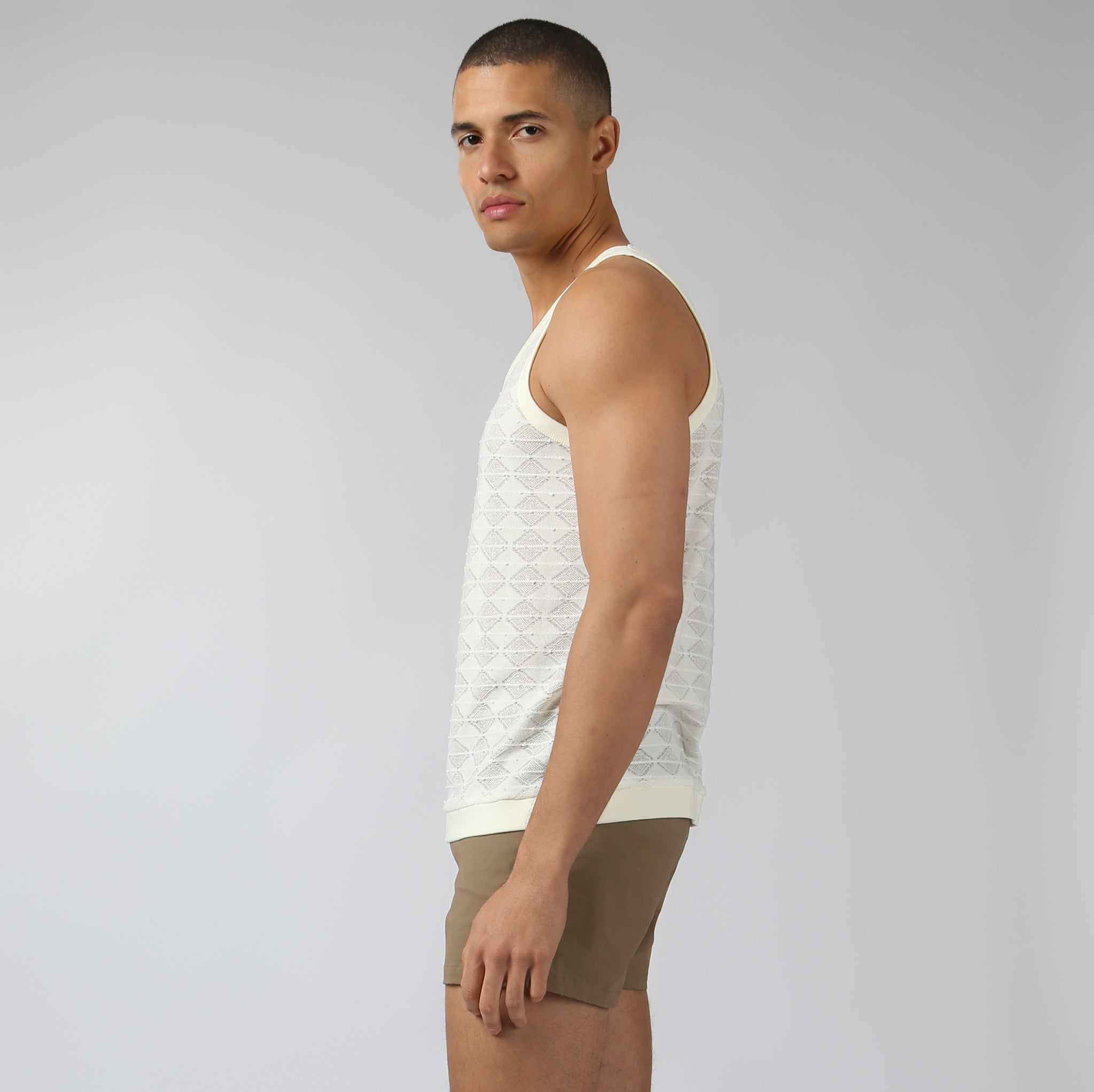 NEW- Ivory Chevron Lace Tank