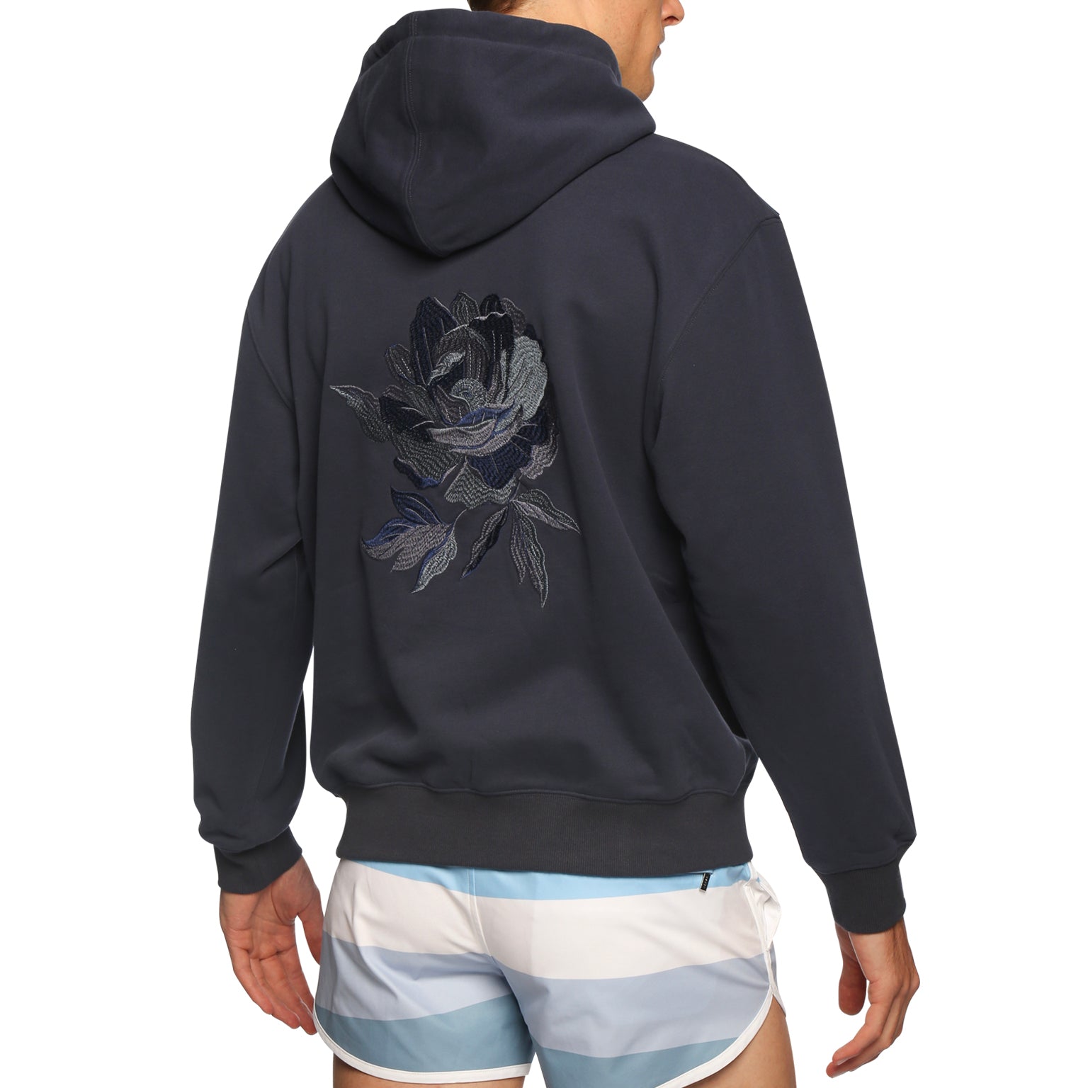 Marine Blue Bouquet Embroidered Hoodie