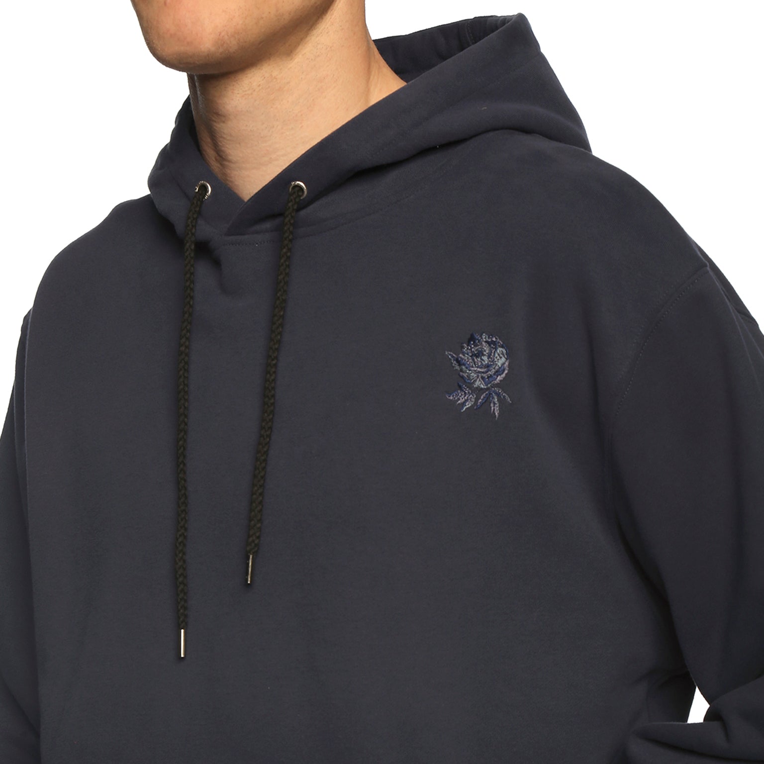 Marine Blue Bouquet Embroidered Hoodie