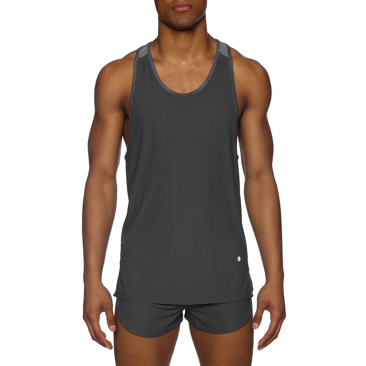 NEW SPRING '25- Charcoal Mirage Mesh Racer Back Tank Top - Parke & Ronen