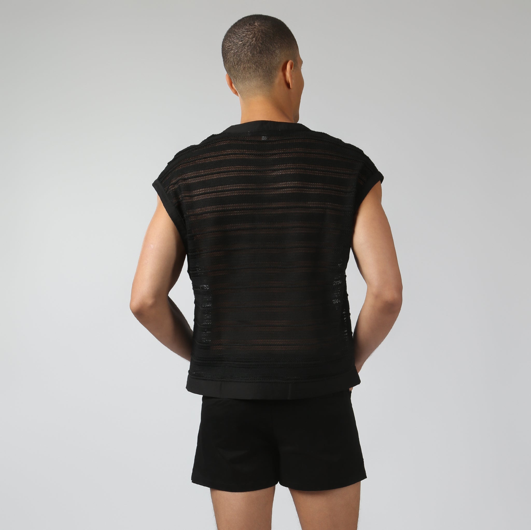 NEW- Black Sundown Knit Sleeveless Henley