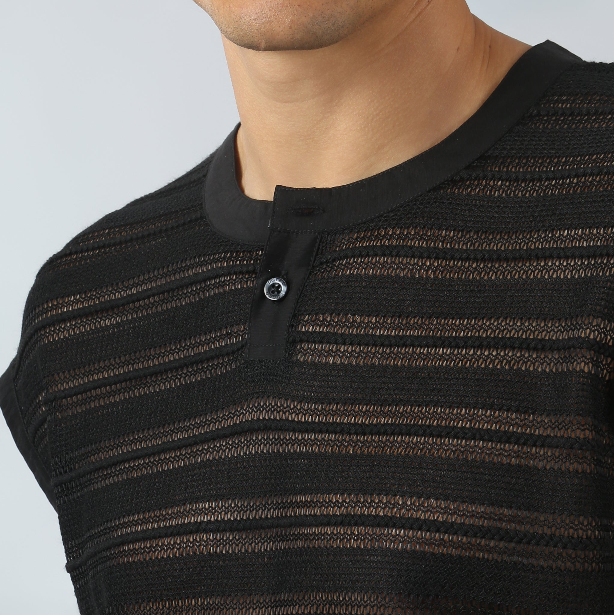 NEW- Black Sundown Knit Sleeveless Henley