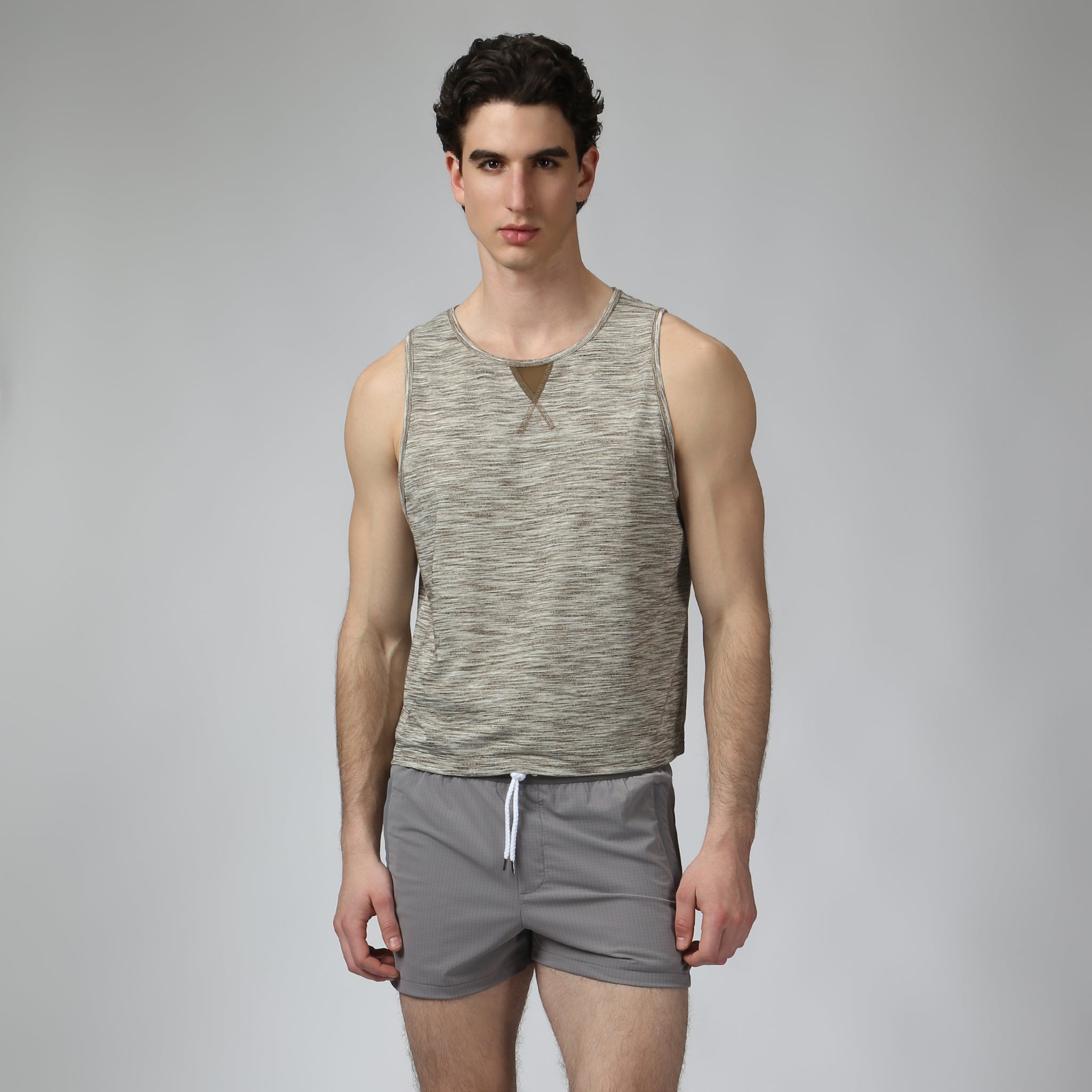 Heather Sand Melange Training Camp Muscle Tee - Parke & Ronen
