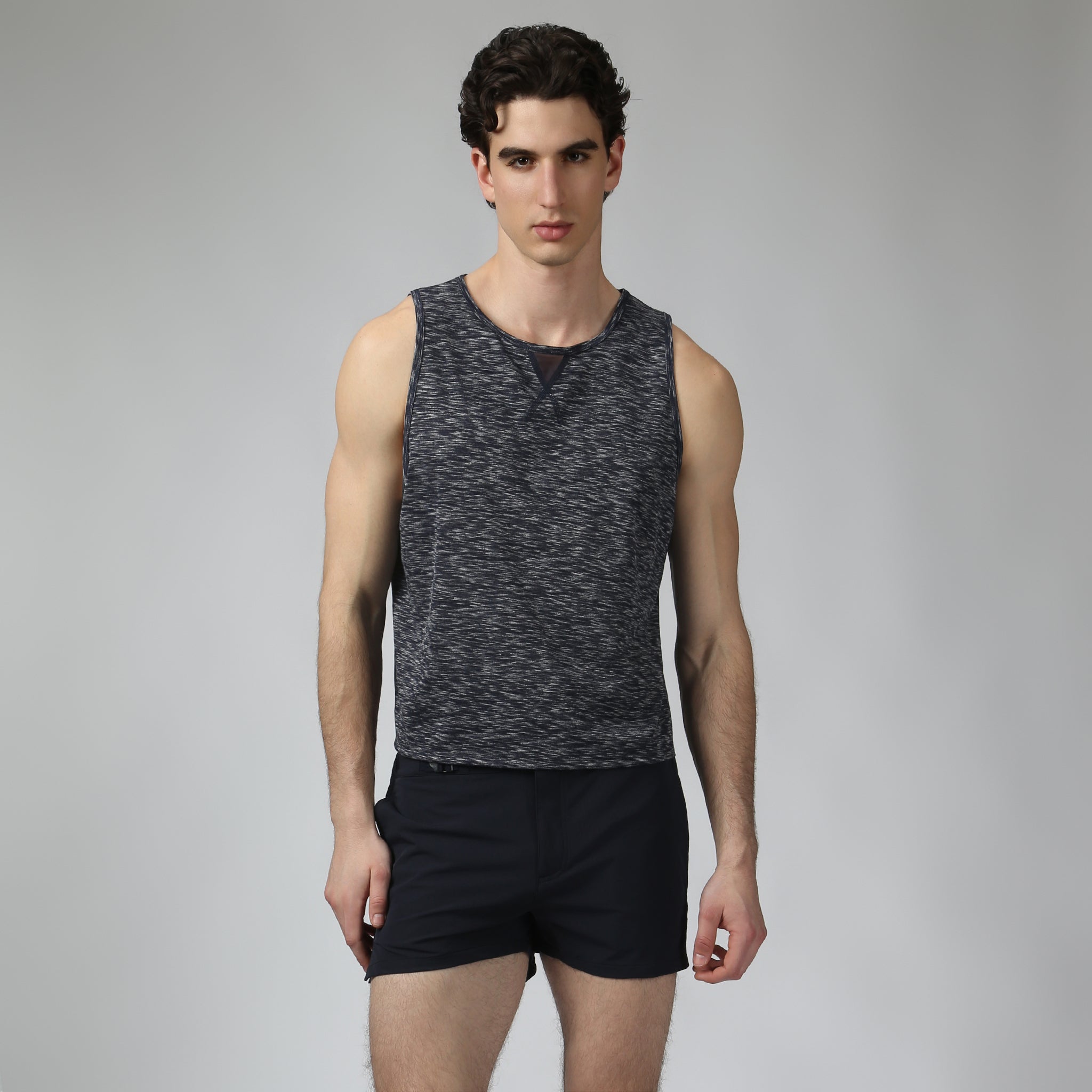 Heather Navy Melange Training Camp Muscle Tee - Parke & Ronen