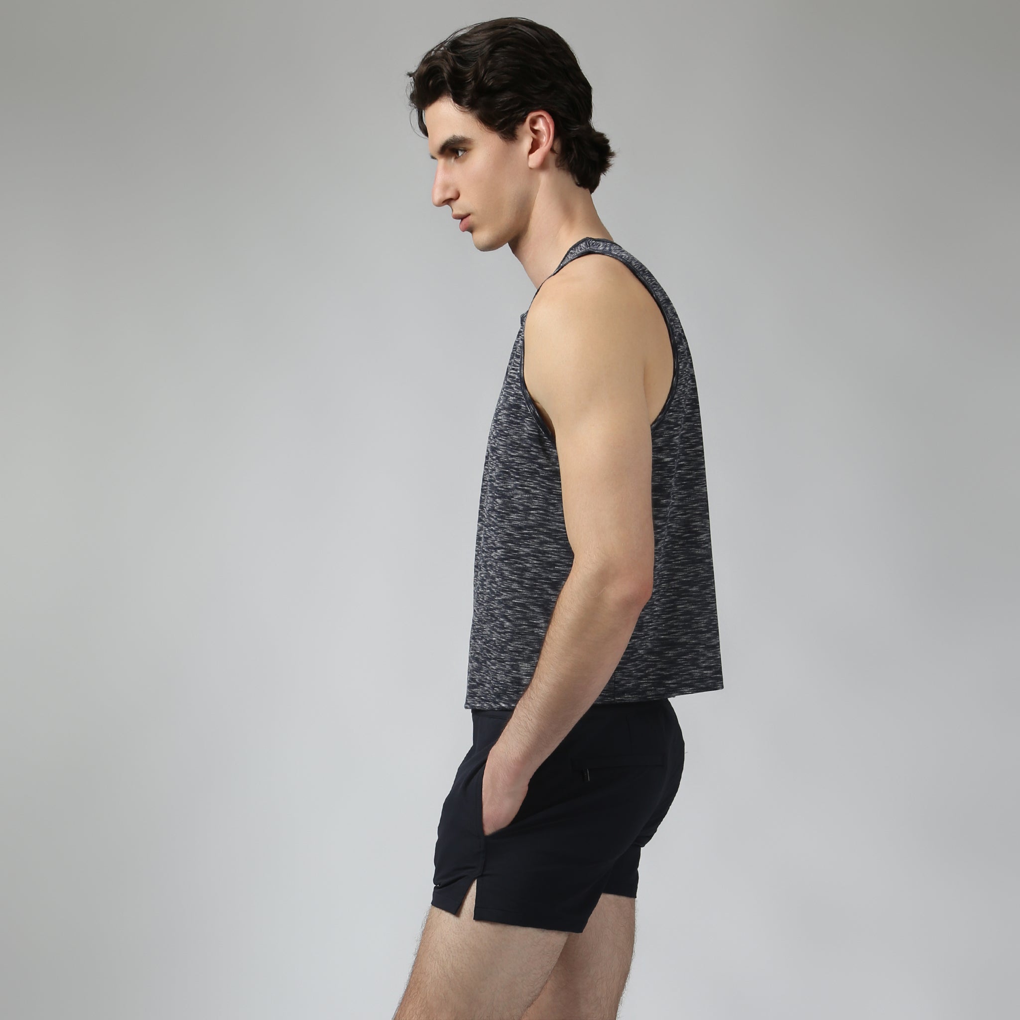 Heather Navy Melange Training Camp Muscle Tee - Parke & Ronen