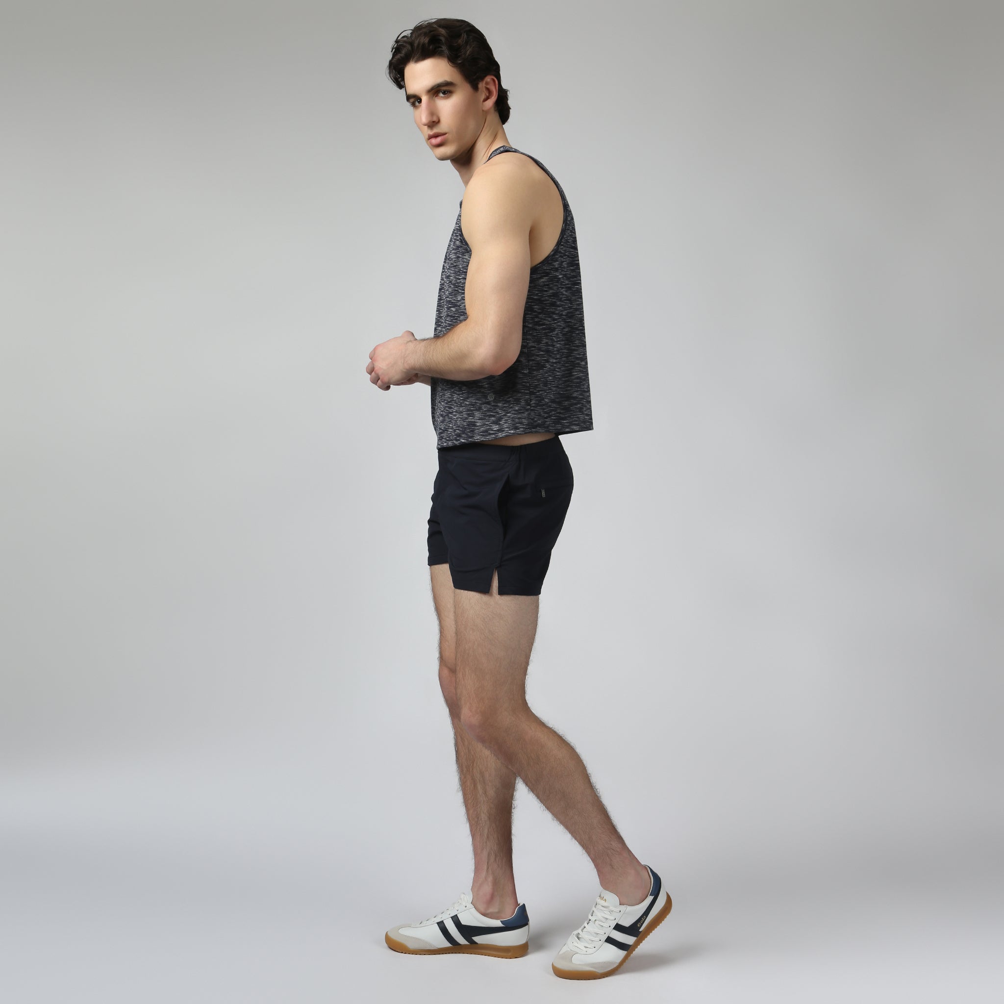 Heather Navy Melange Training Camp Muscle Tee - Parke & Ronen