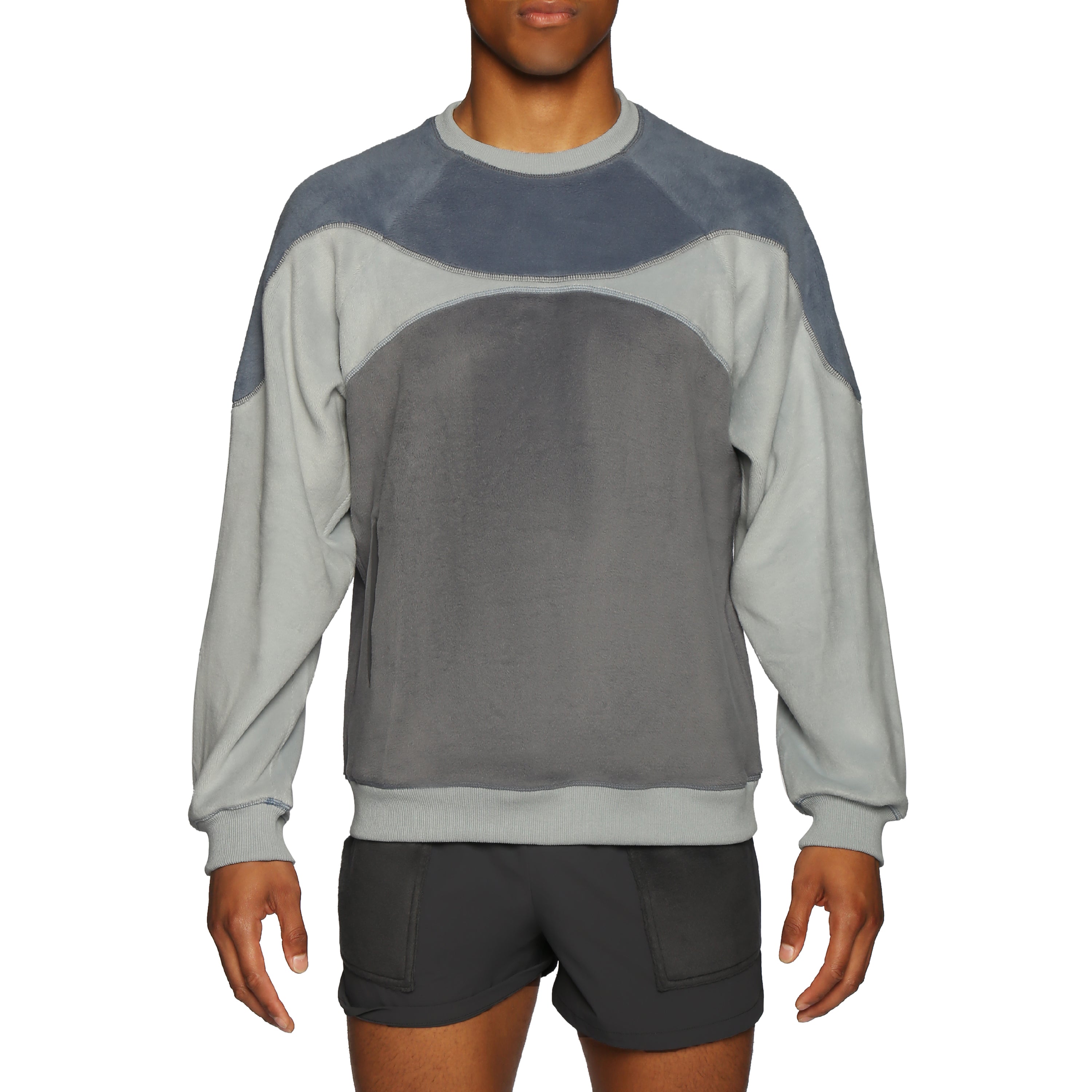 ACTIONWEAR Chambray Ushuaia Fleece Color Block Sweatshirt - parke & ronen