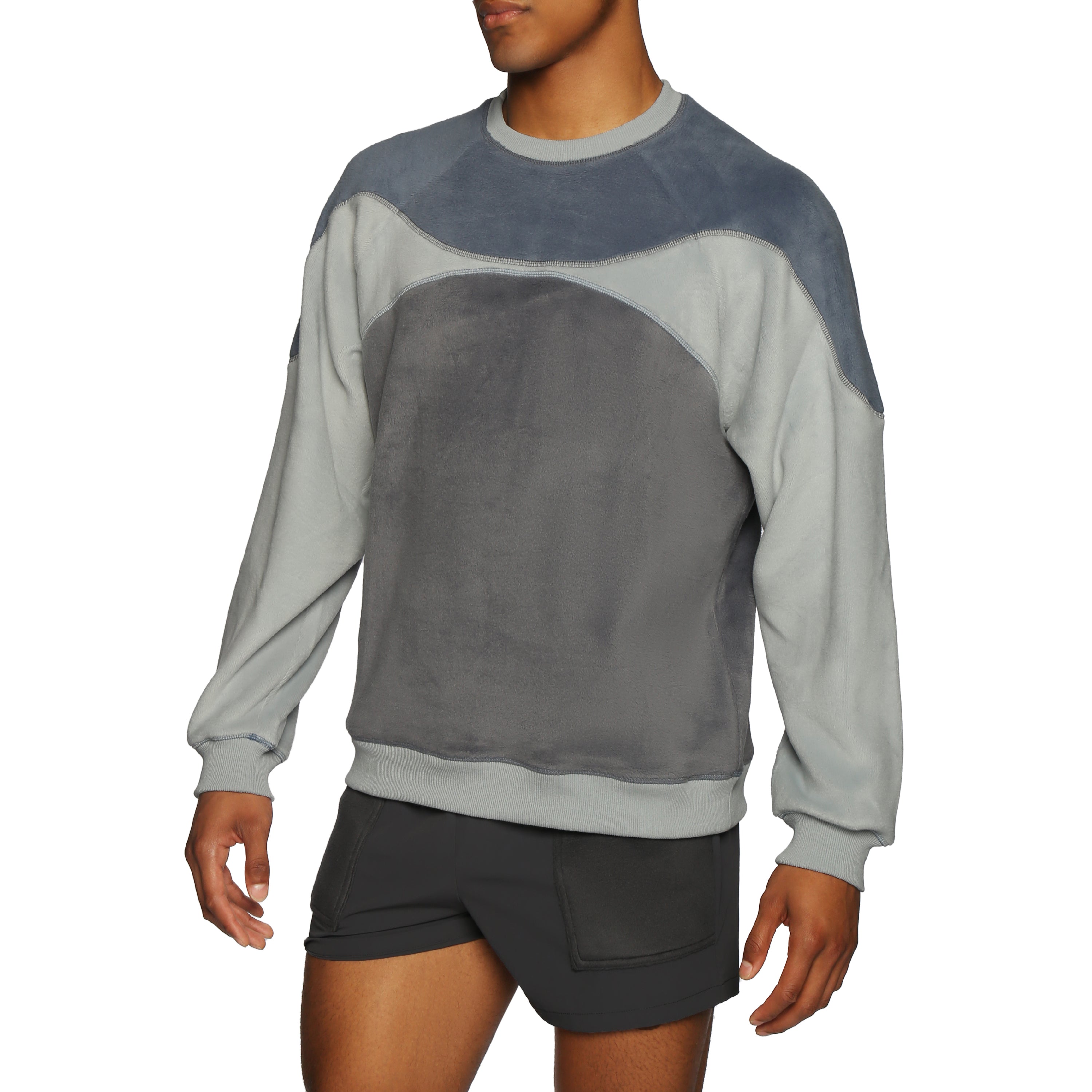ACTIONWEAR Chambray Ushuaia Fleece Color Block Sweatshirt - parke & ronen
