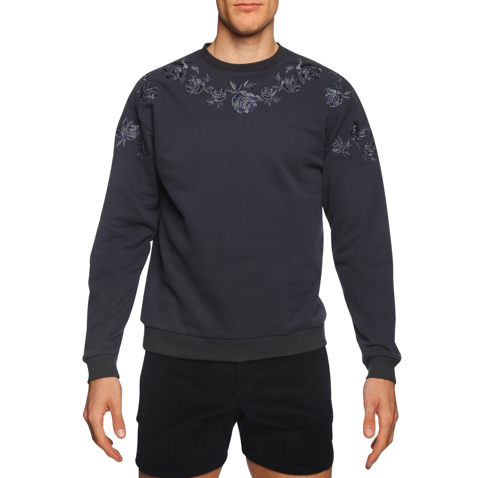 SAVE 70%- Marine Blue Bouquet Embroidered Sweatshirt - parke & ronen