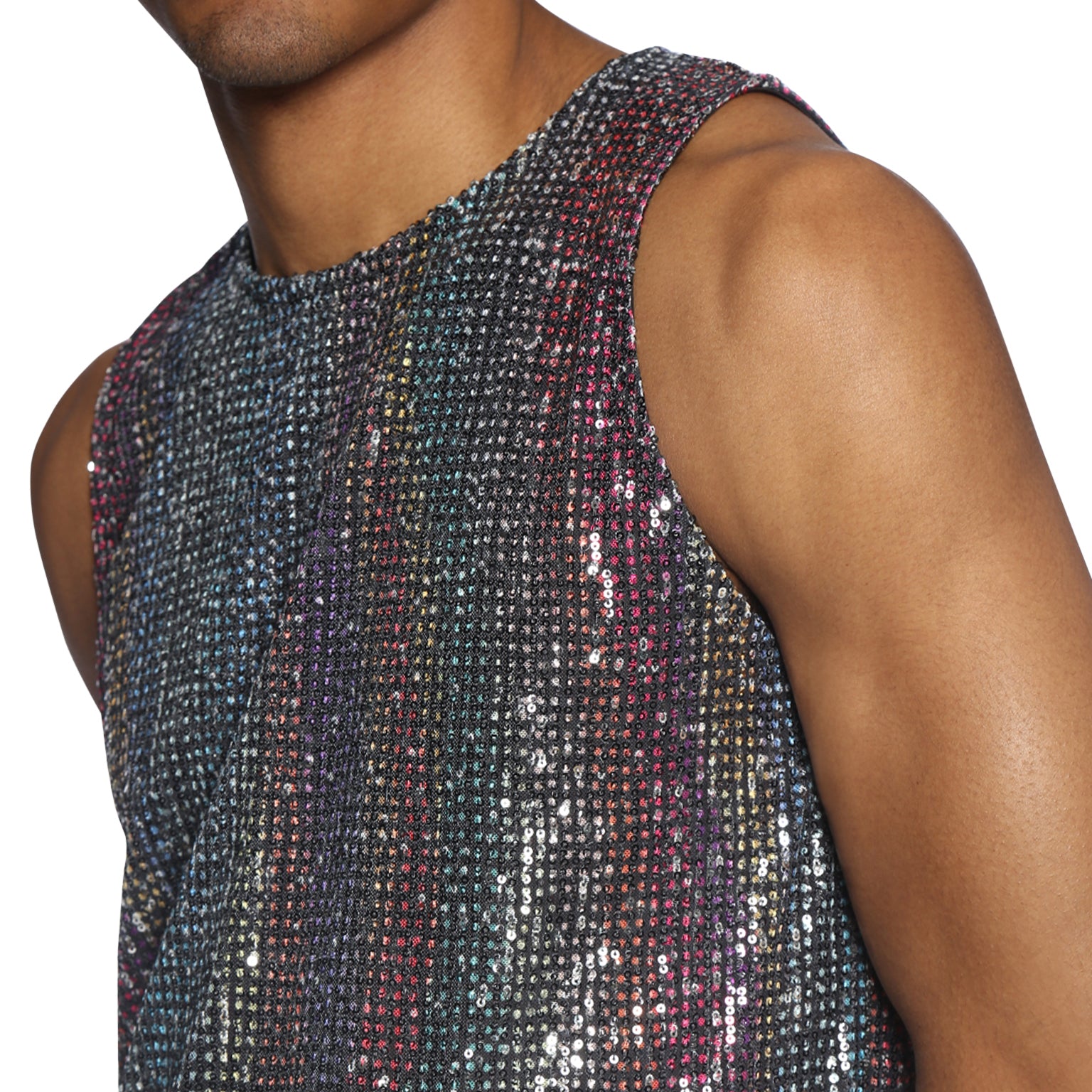 PRIDE EDITION- Funfetti Black Sequin Muscle Tee
