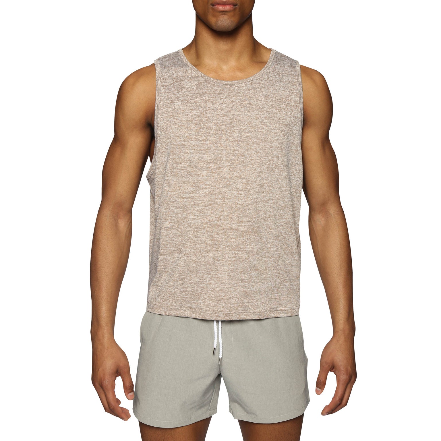 SPRING '24- Travertine Melange Heather Crop Muscle Tee