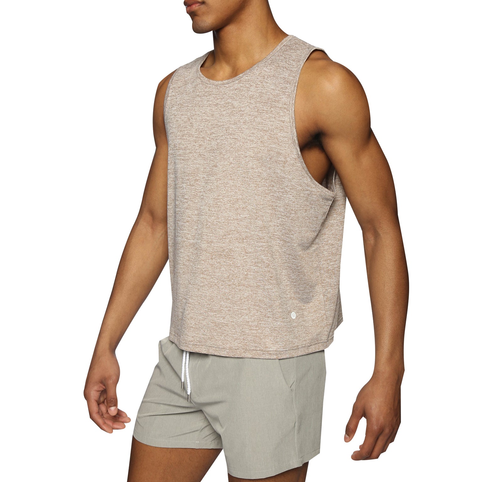 SPRING '24- Travertine Melange Heather Crop Muscle Tee