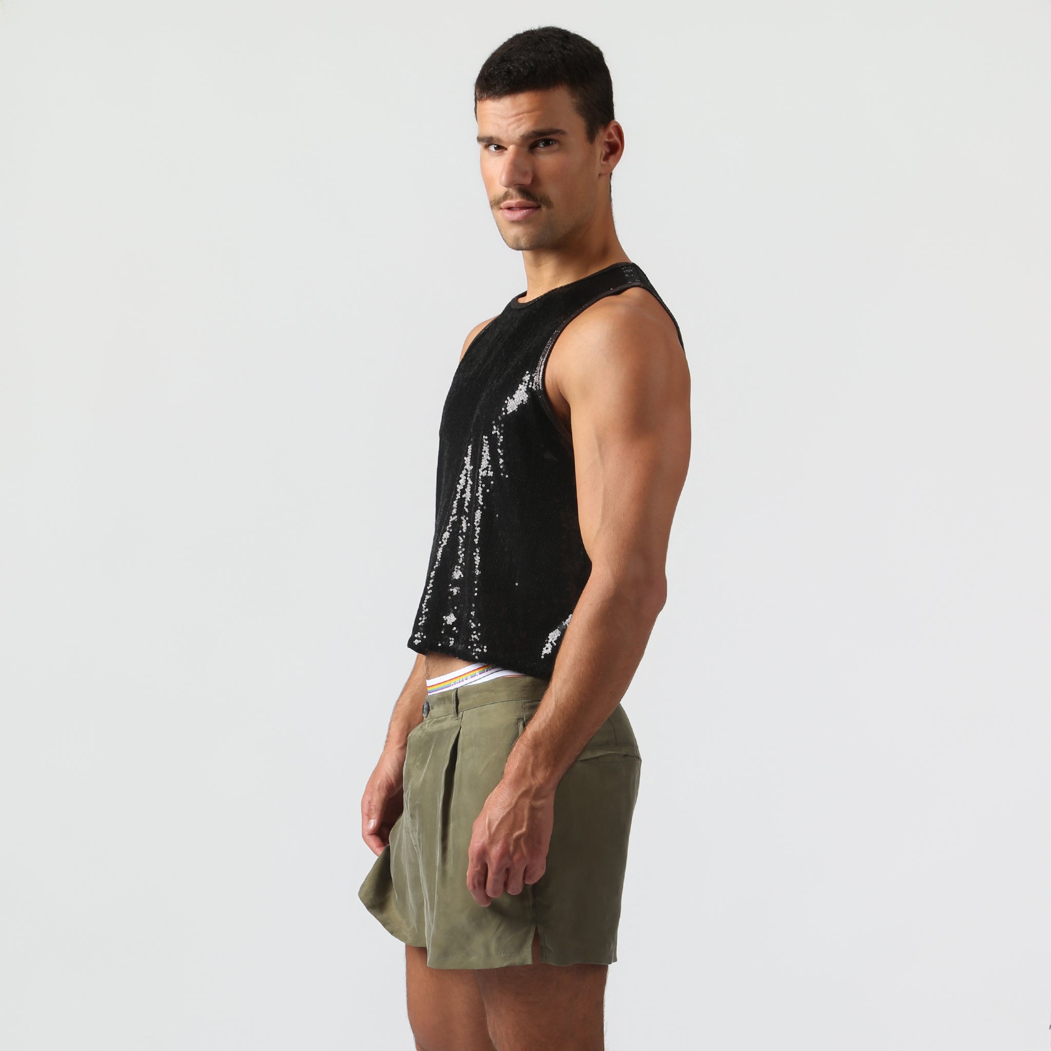 NEW- Black Sanremo Sequin Muscle Tee