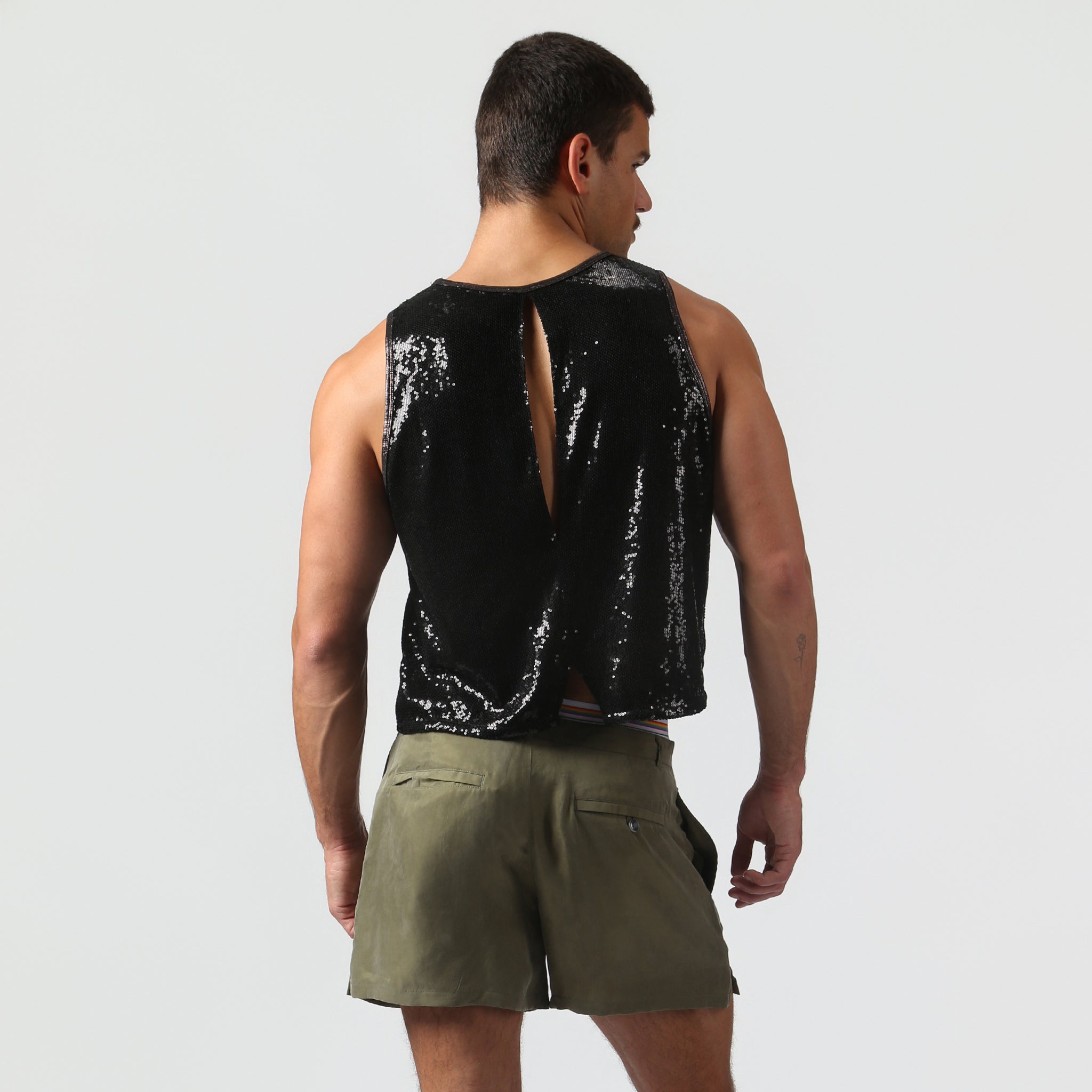 NEW- Black Sanremo Sequin Muscle Tee