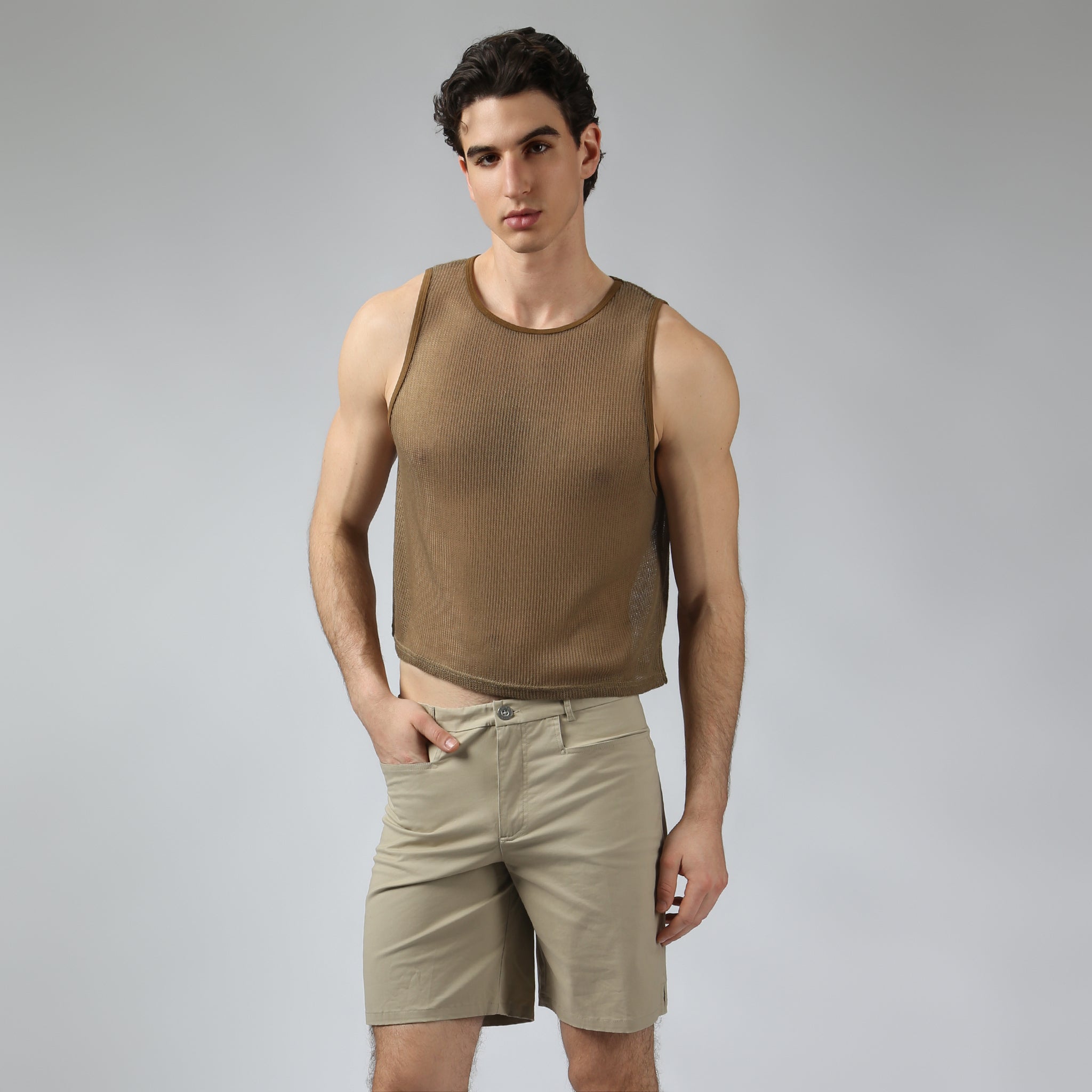 NEW- Taupe Poolside Knit Muscle Tee - Parke & Ronen