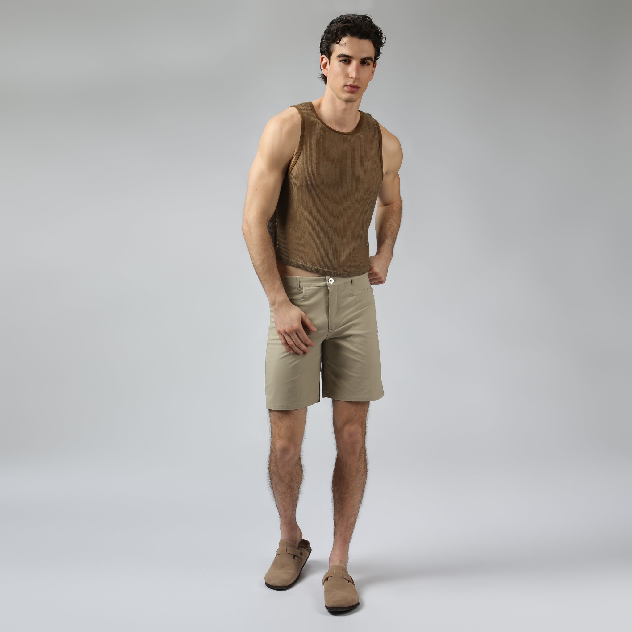 NEW- Taupe Poolside Knit Muscle Tee - Parke & Ronen