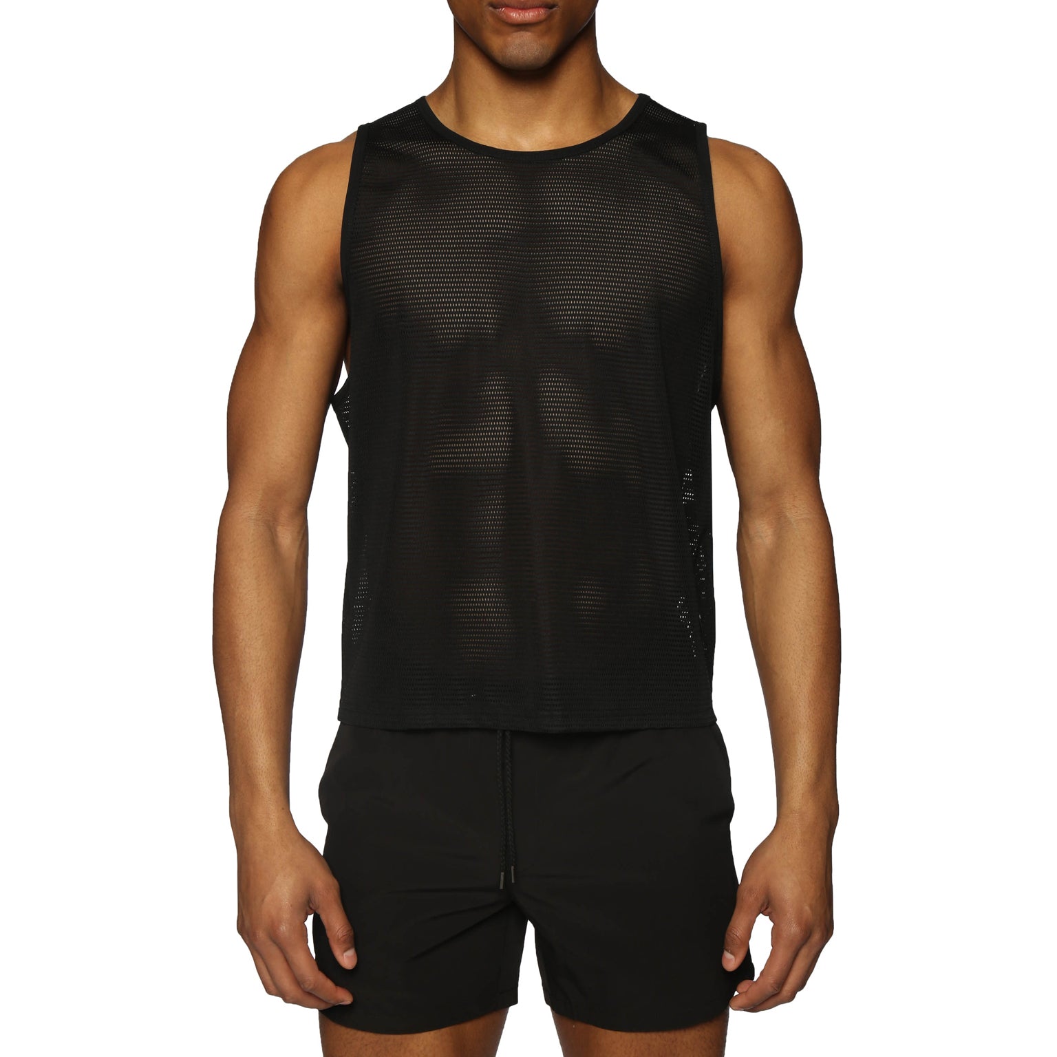 SPRING '24- Onyx Black Endurance Mesh Crop Muscle Tee