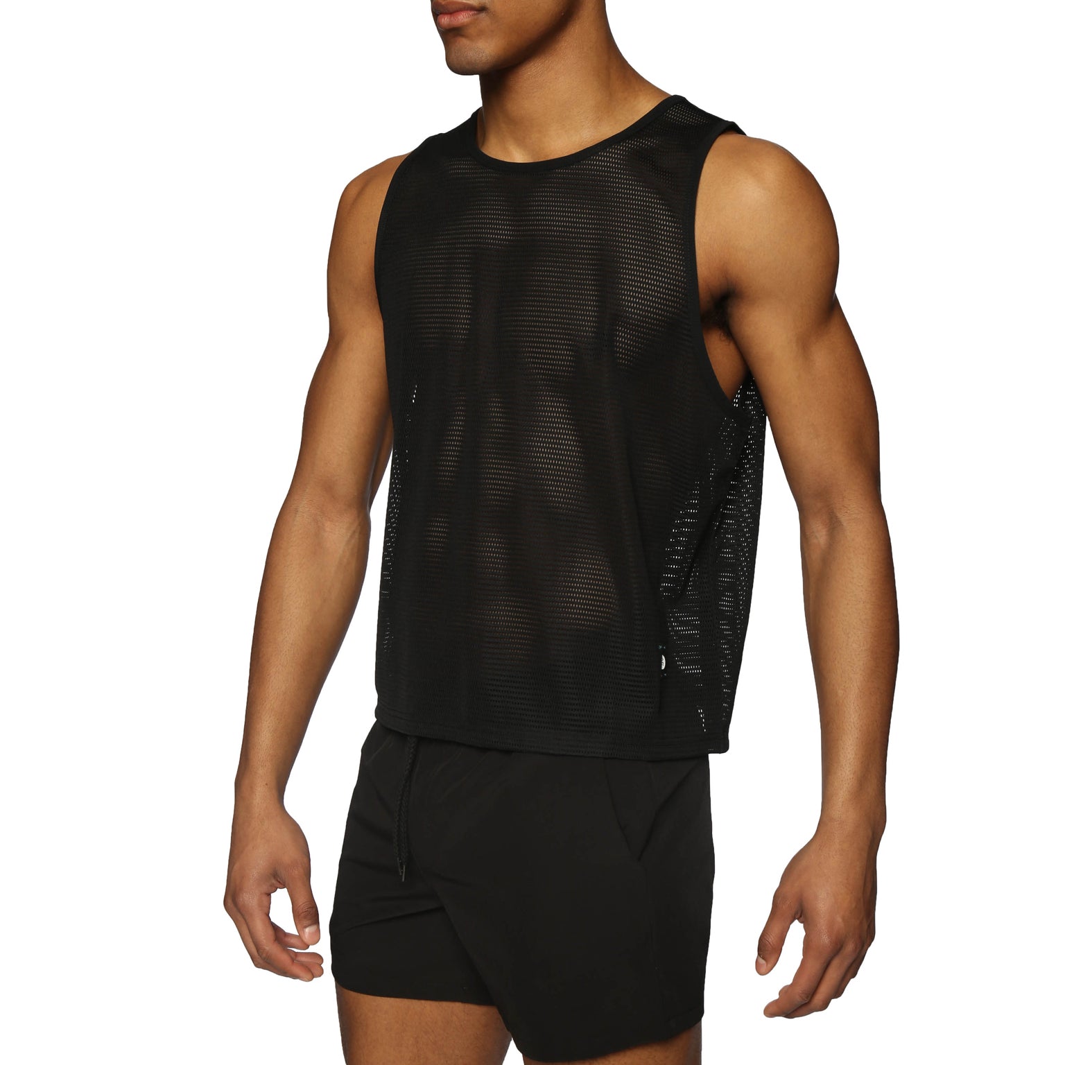 SPRING '24- Onyx Black Endurance Mesh Crop Muscle Tee