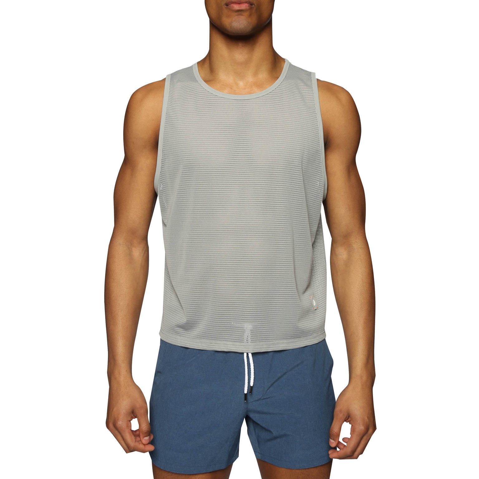 SPRING '24- Titanium Grey Endurance Mesh Crop Muscle Tee