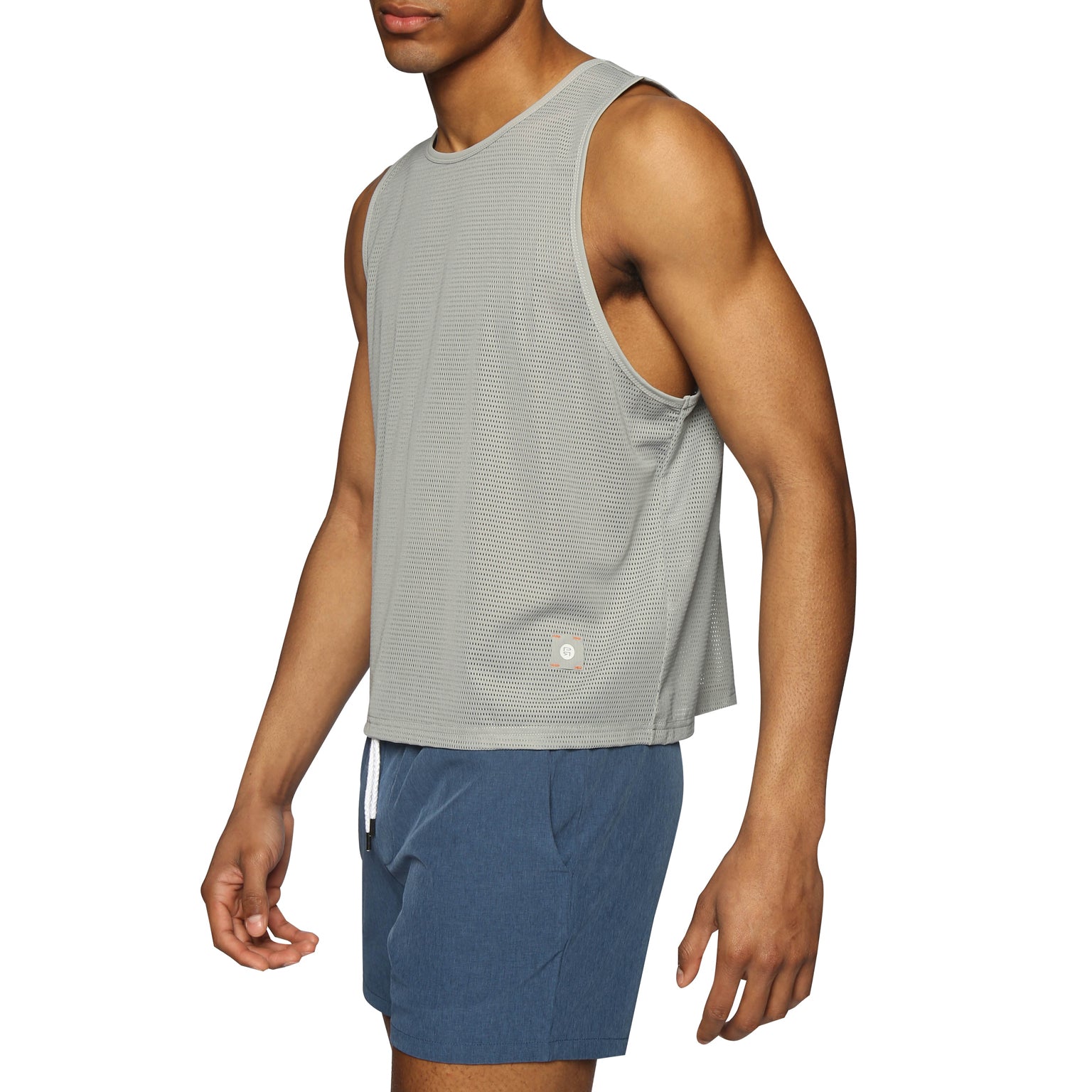 SPRING '24- Titanium Grey Endurance Mesh Crop Muscle Tee