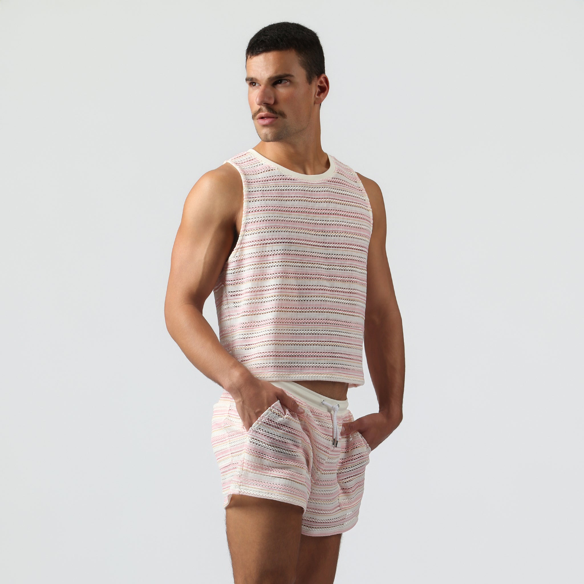 NEW- Blush Stripe Argento Knit Muscle Tee