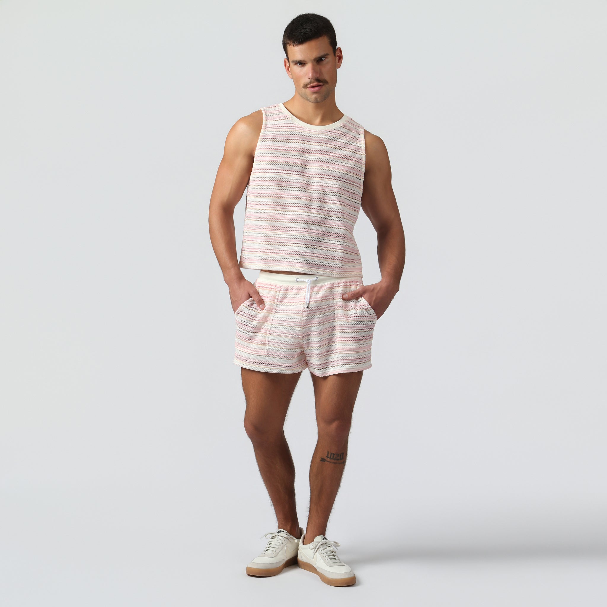NEW- Blush Stripe Argento Knit Muscle Tee