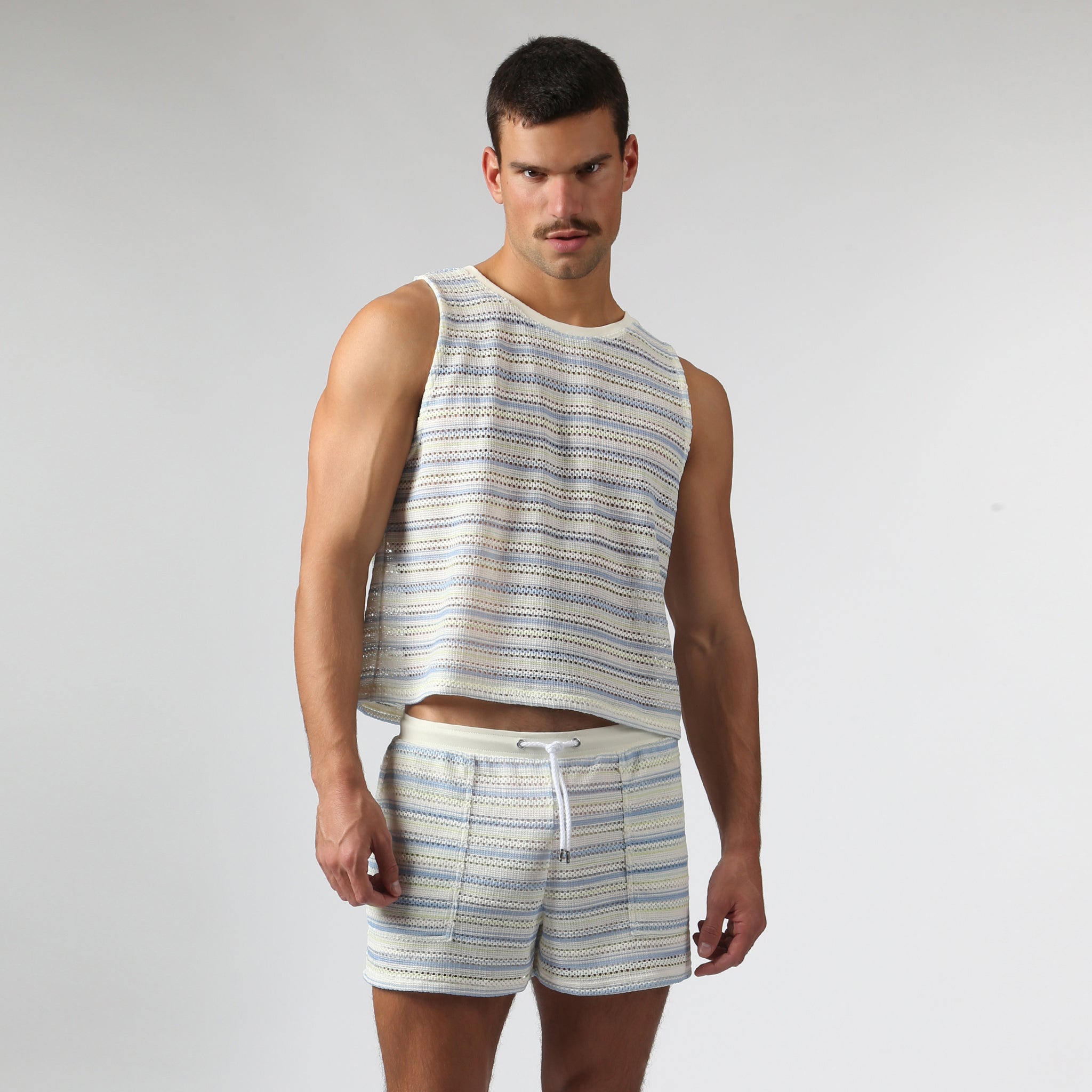 NEW- Ice Stripe Argento Knit Muscle Tee