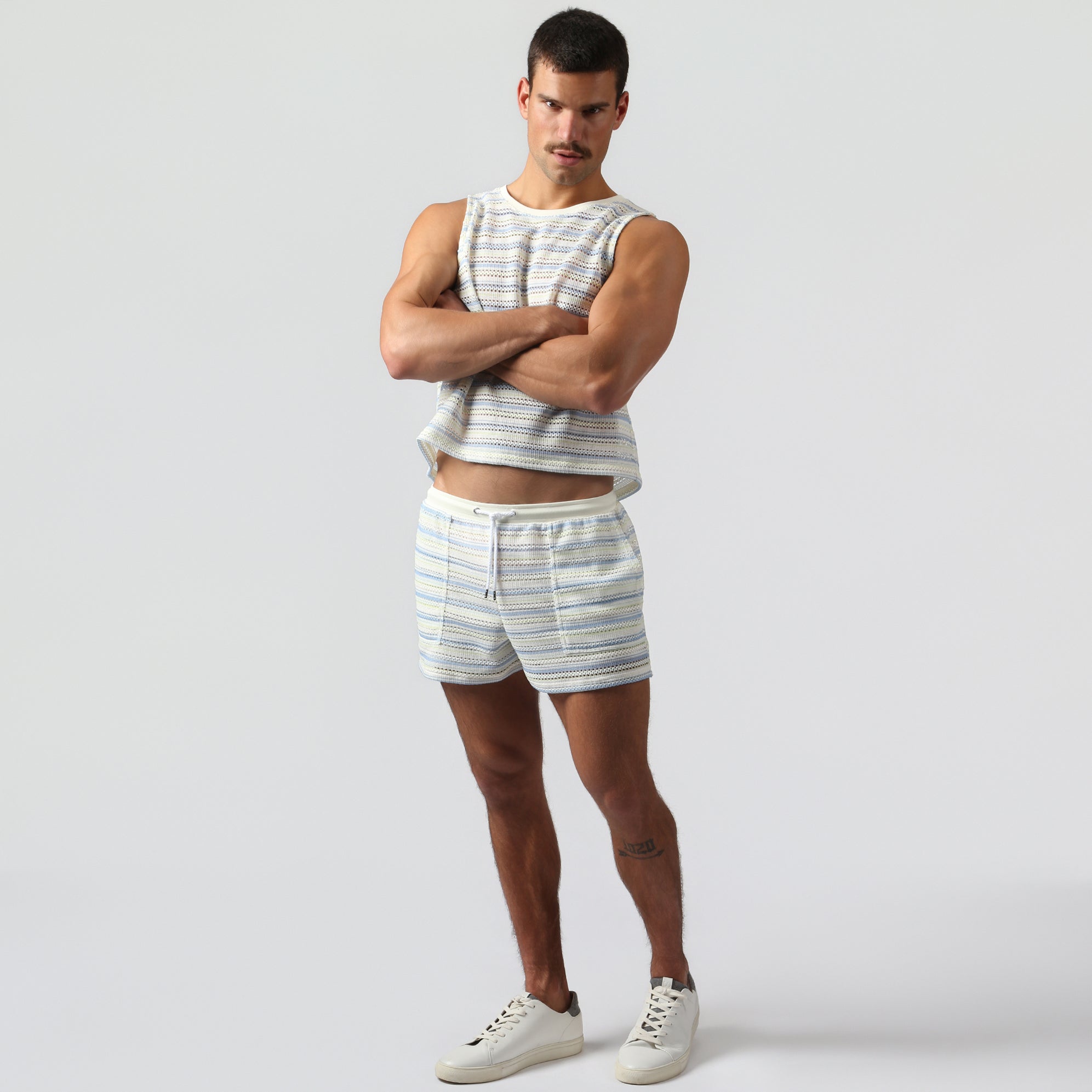NEW- Ice Stripe Argento Knit Muscle Tee