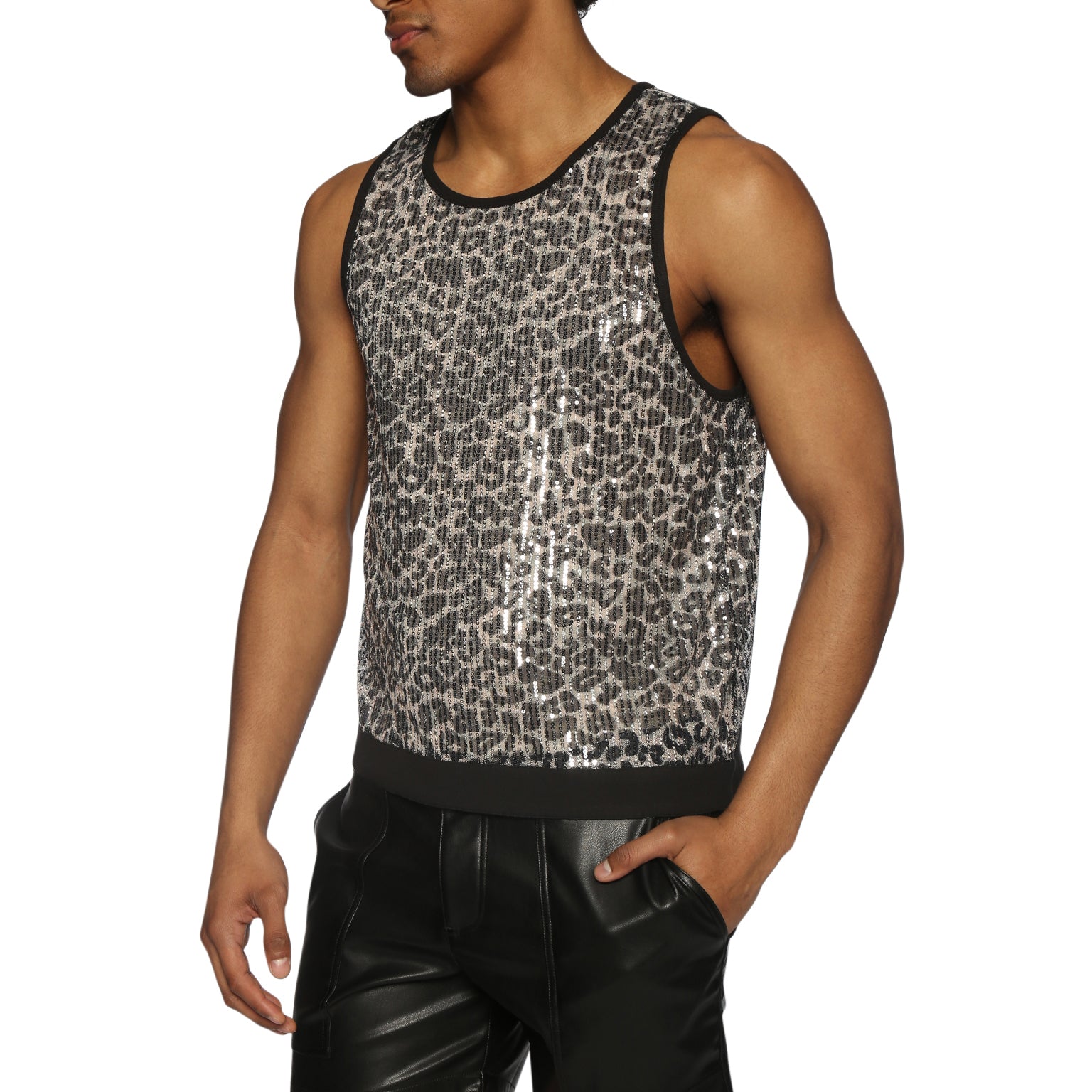 NEW ARRIVAL- Onyx Cheetah Sequin Muscle Tee