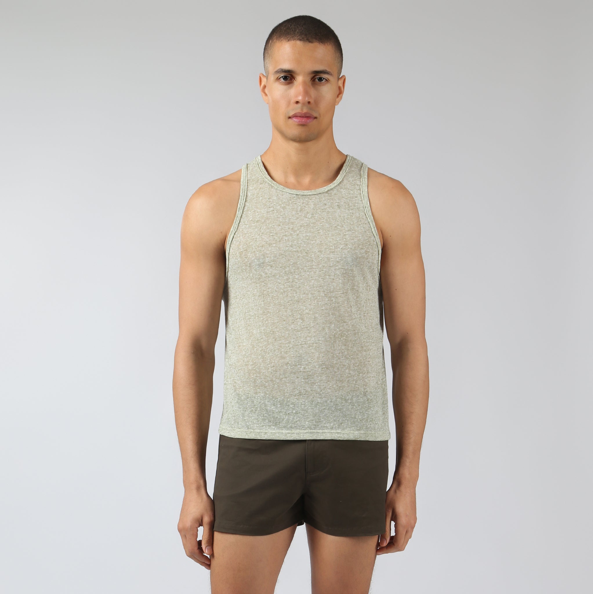 NEW- Sea Grass Driftstone Linen Muscle Tee