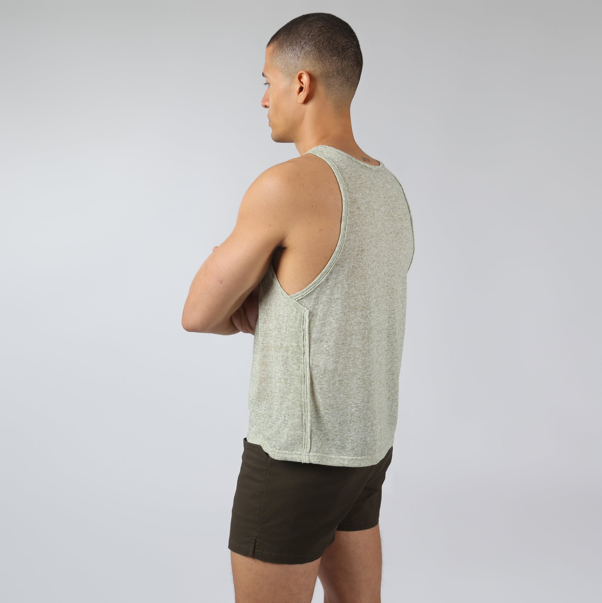 NEW- Sea Grass Driftstone Linen Muscle Tee