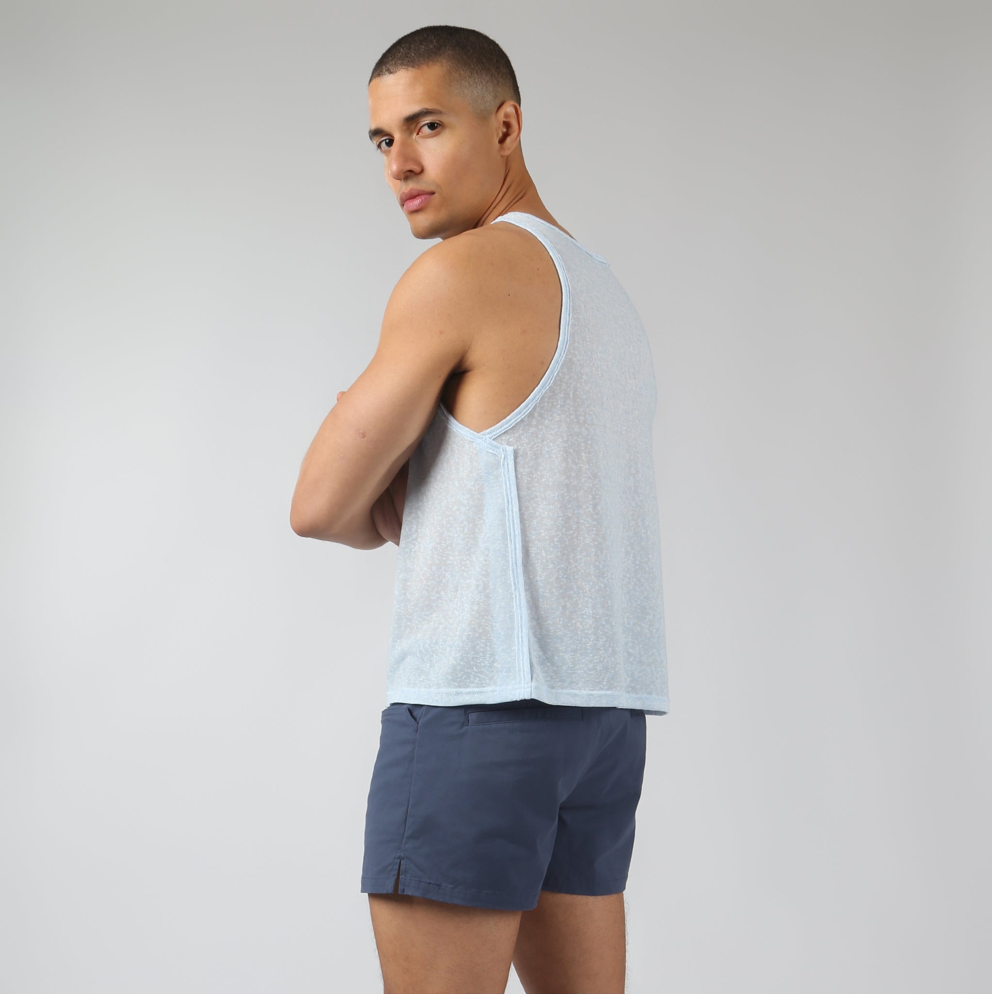 NEW- Sky Driftstone Linen Muscle Tee