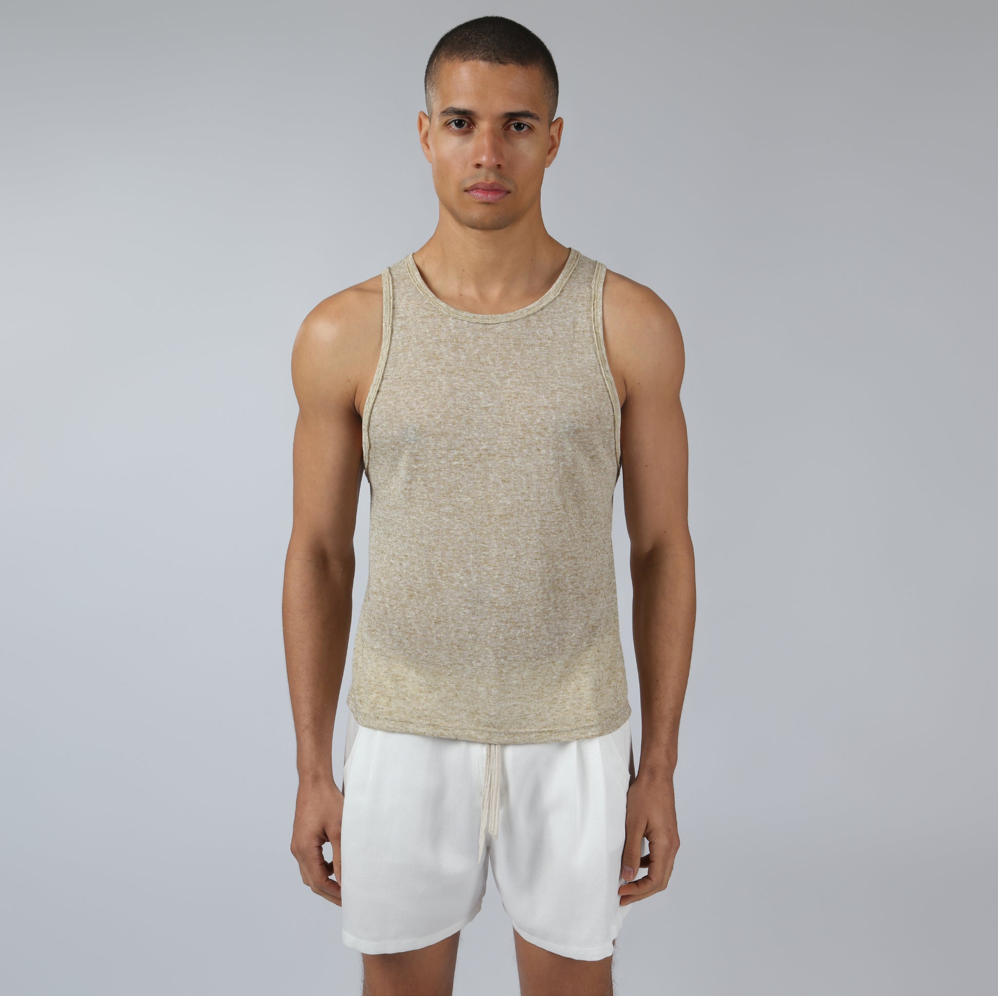 NEW- Sand Driftstone Linen Muscle Tee