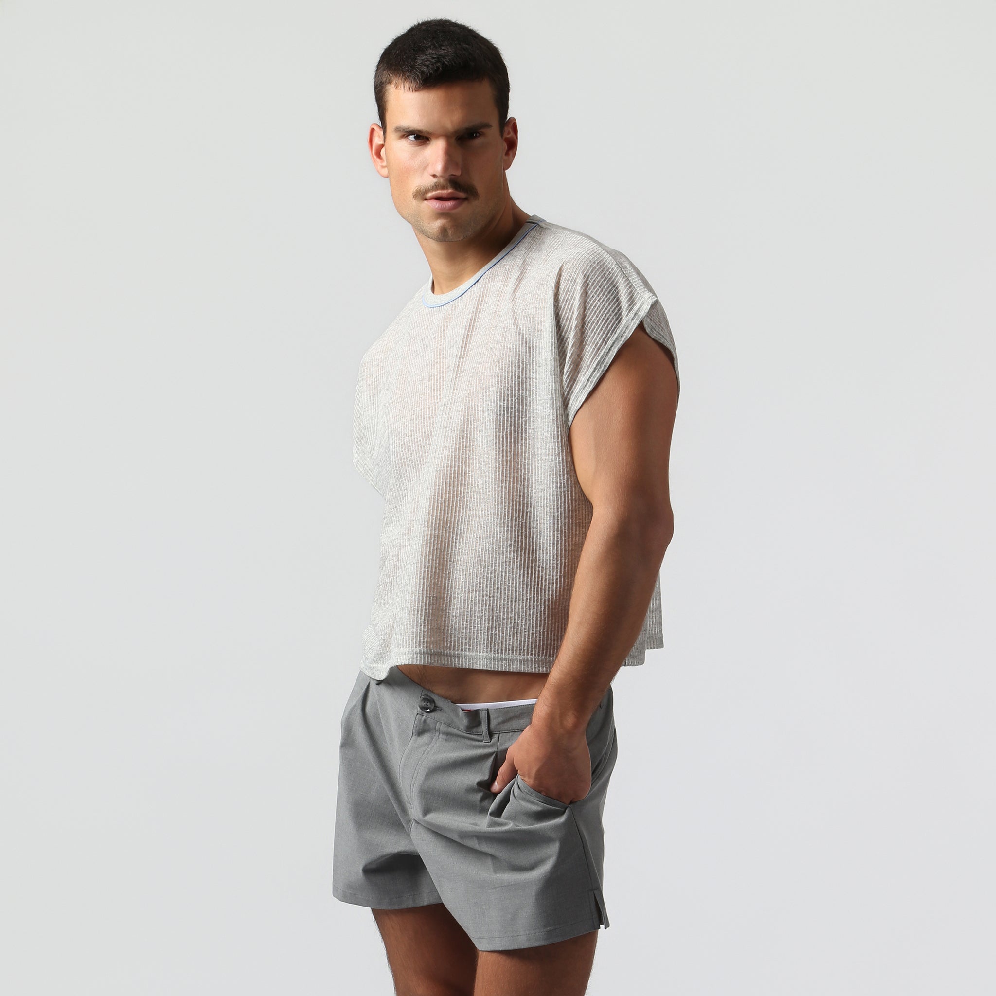 NEW-  Soft Grey Sereno Rib Tee