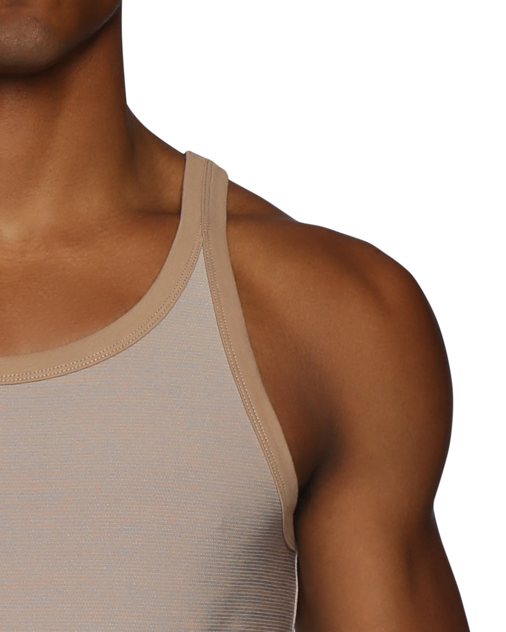 ACTIONWEAR Oyster Beige Mako Nylon Roxy Tank - parke & ronen