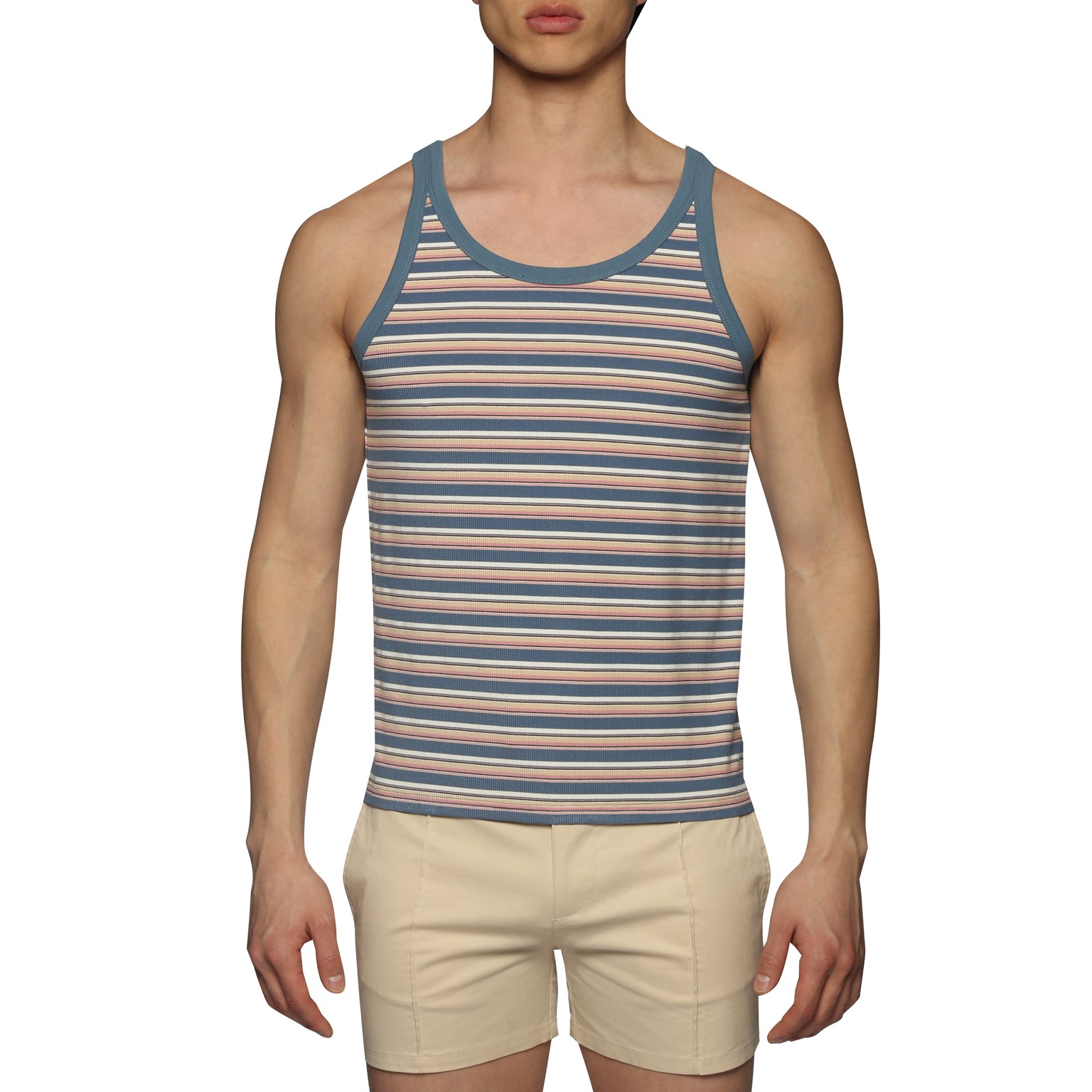 SAVE 70%- Light Blue Stripe Roma Yarn Dye Tank - parke & ronen