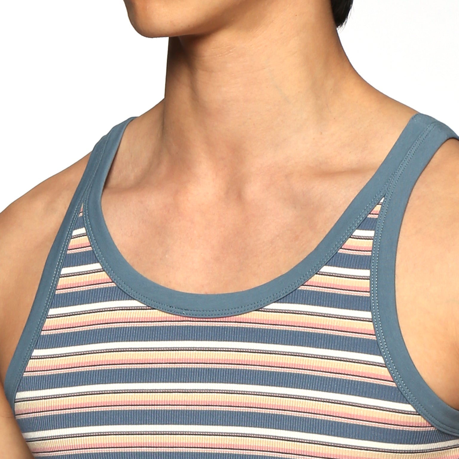 SAVE 70%- Light Blue Stripe Roma Yarn Dye Tank - parke & ronen