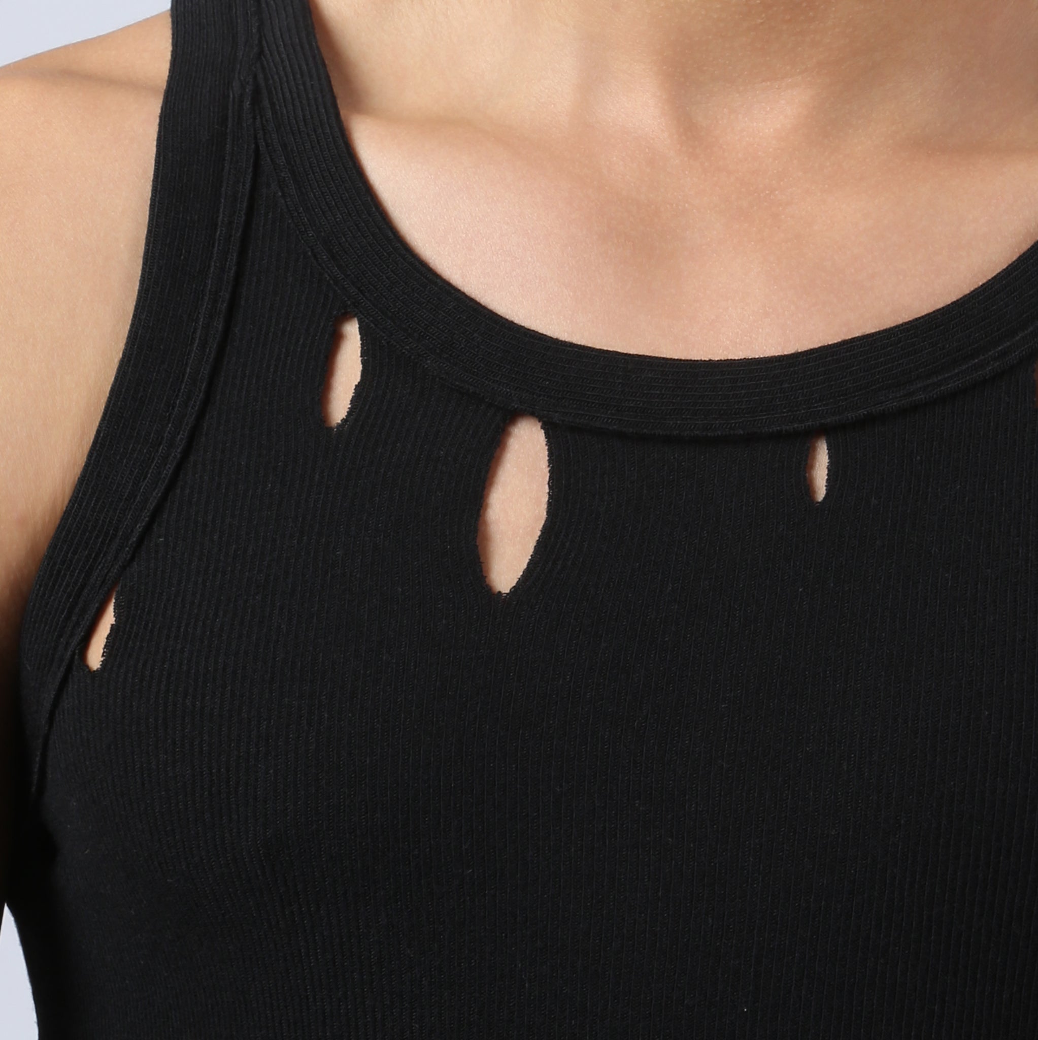 NEW- Black Slash Rib-Knit Tank