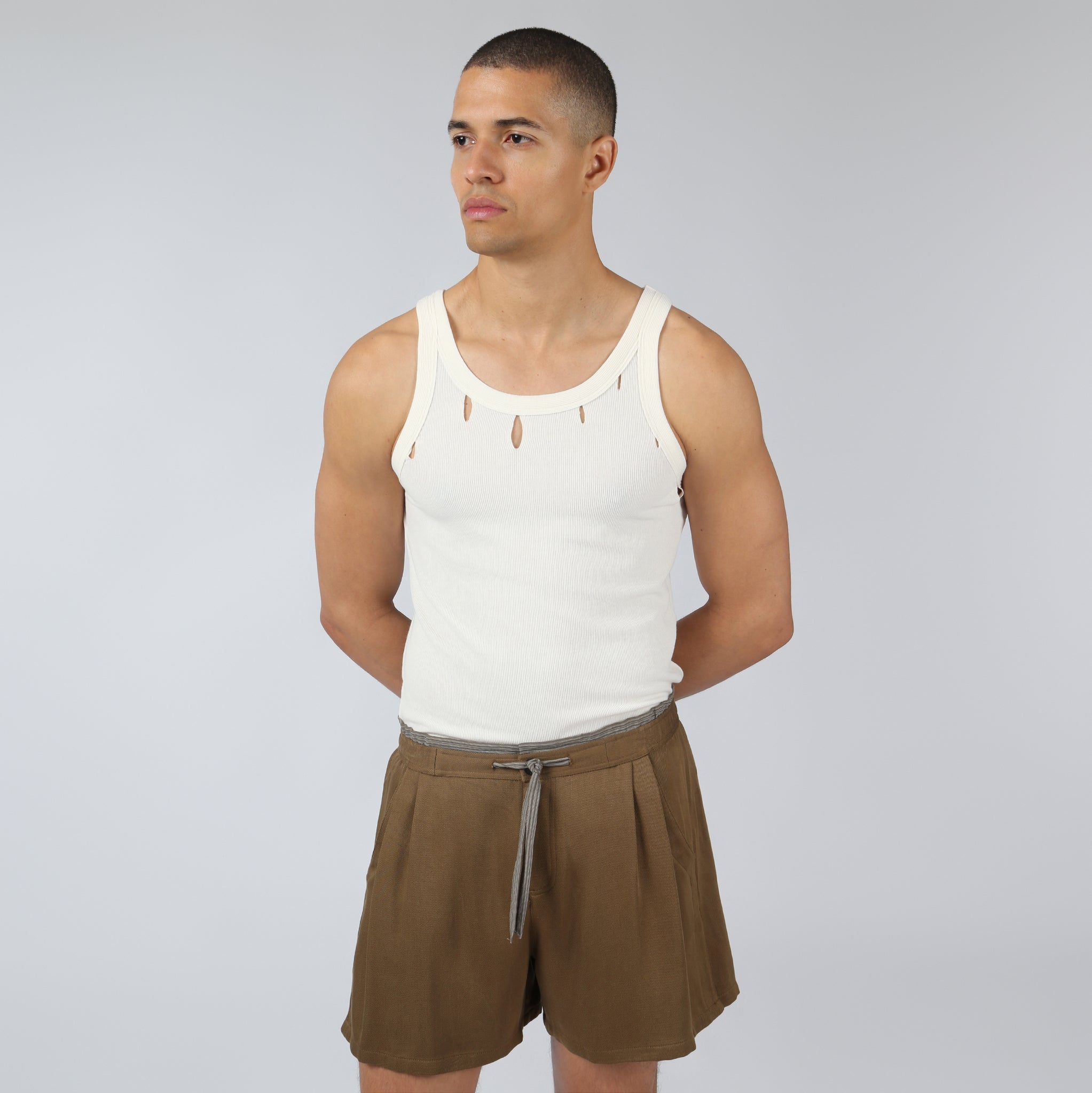 NEW- Ivory Slash Rib-Knit Tank