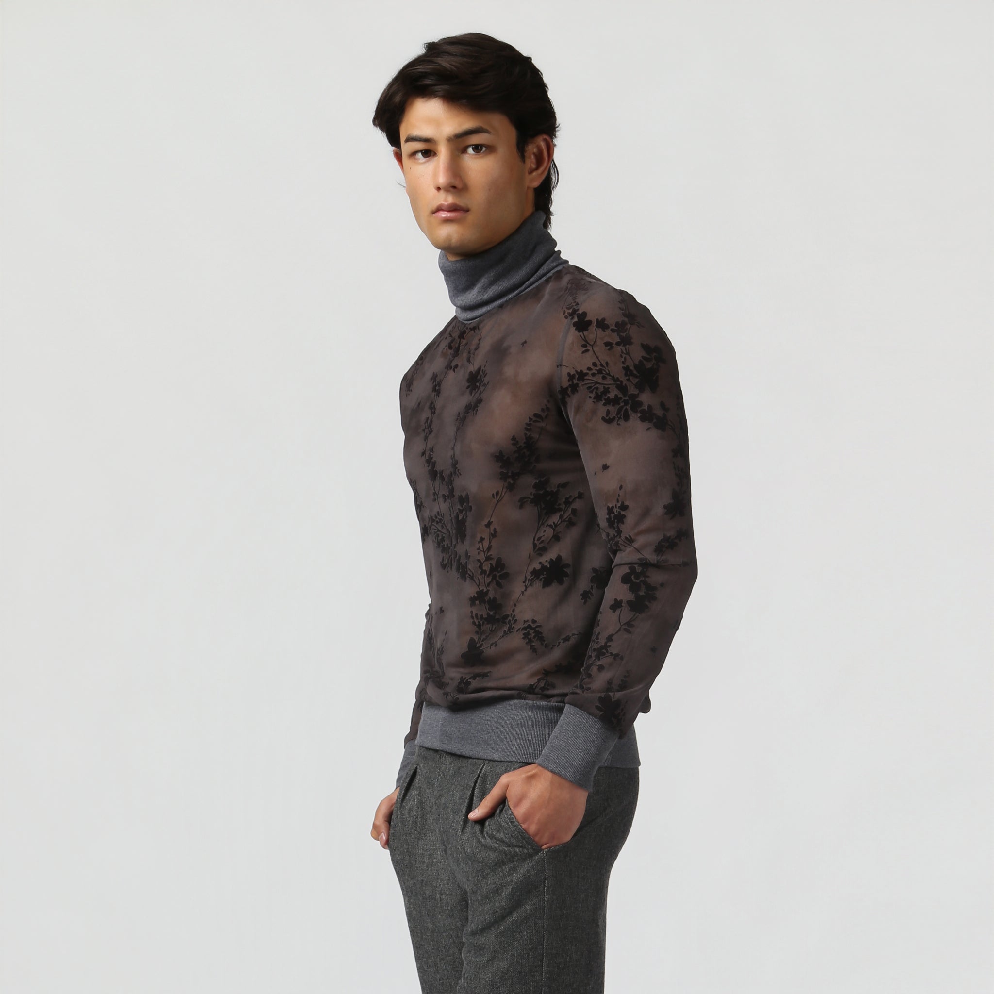 NEW- Charcoal Nocturne Mesh Turtle Neck