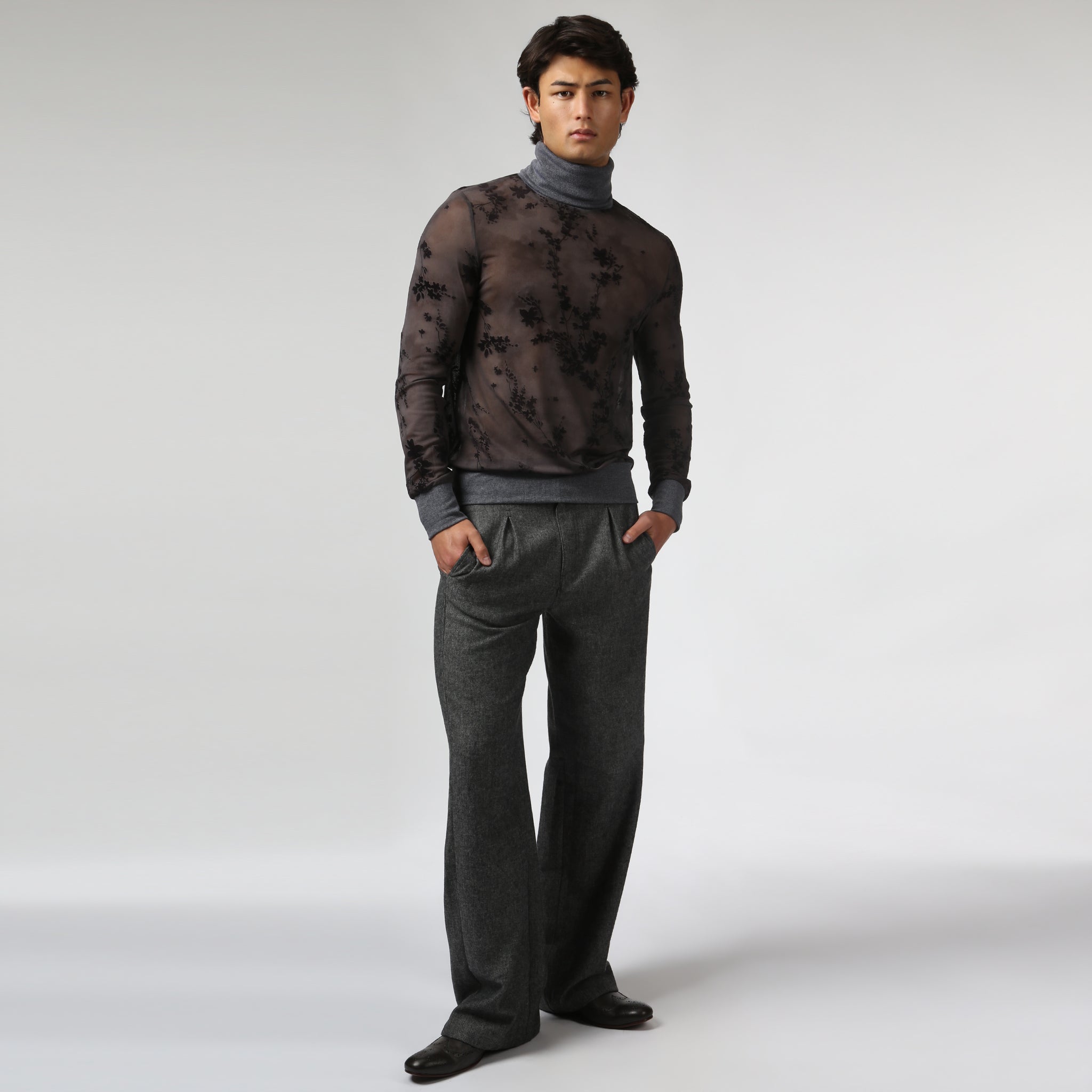 NEW- Charcoal Nocturne Mesh Turtle Neck