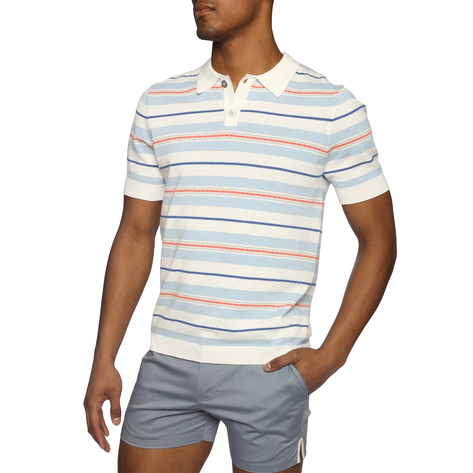NEW SPRING '25- Sky Blue Pointelle Knit Polo - Parke & Ronen