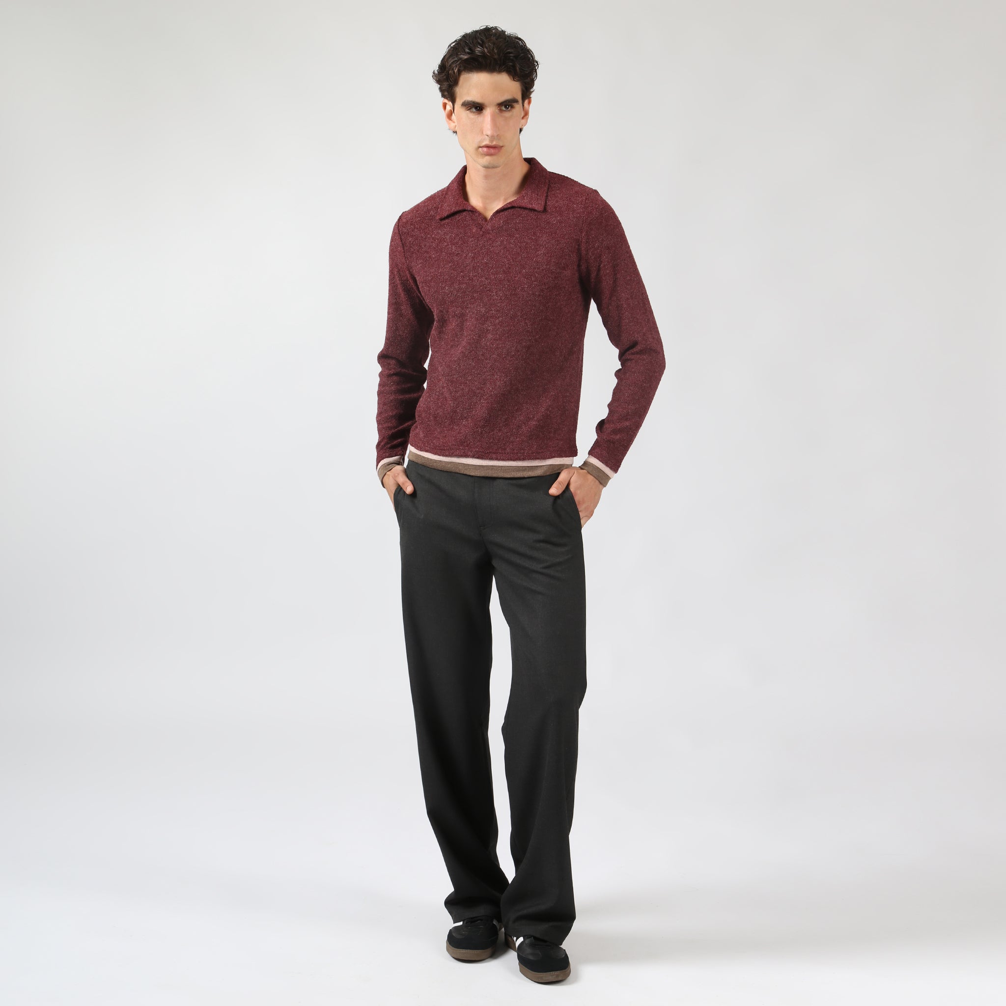 Burgundy Rowe Bouclé Polo