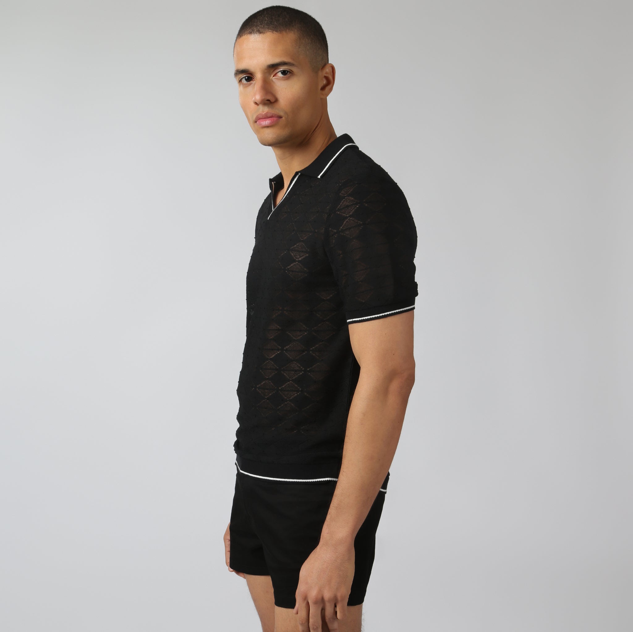 NEW- Black Chevron Lace Polo