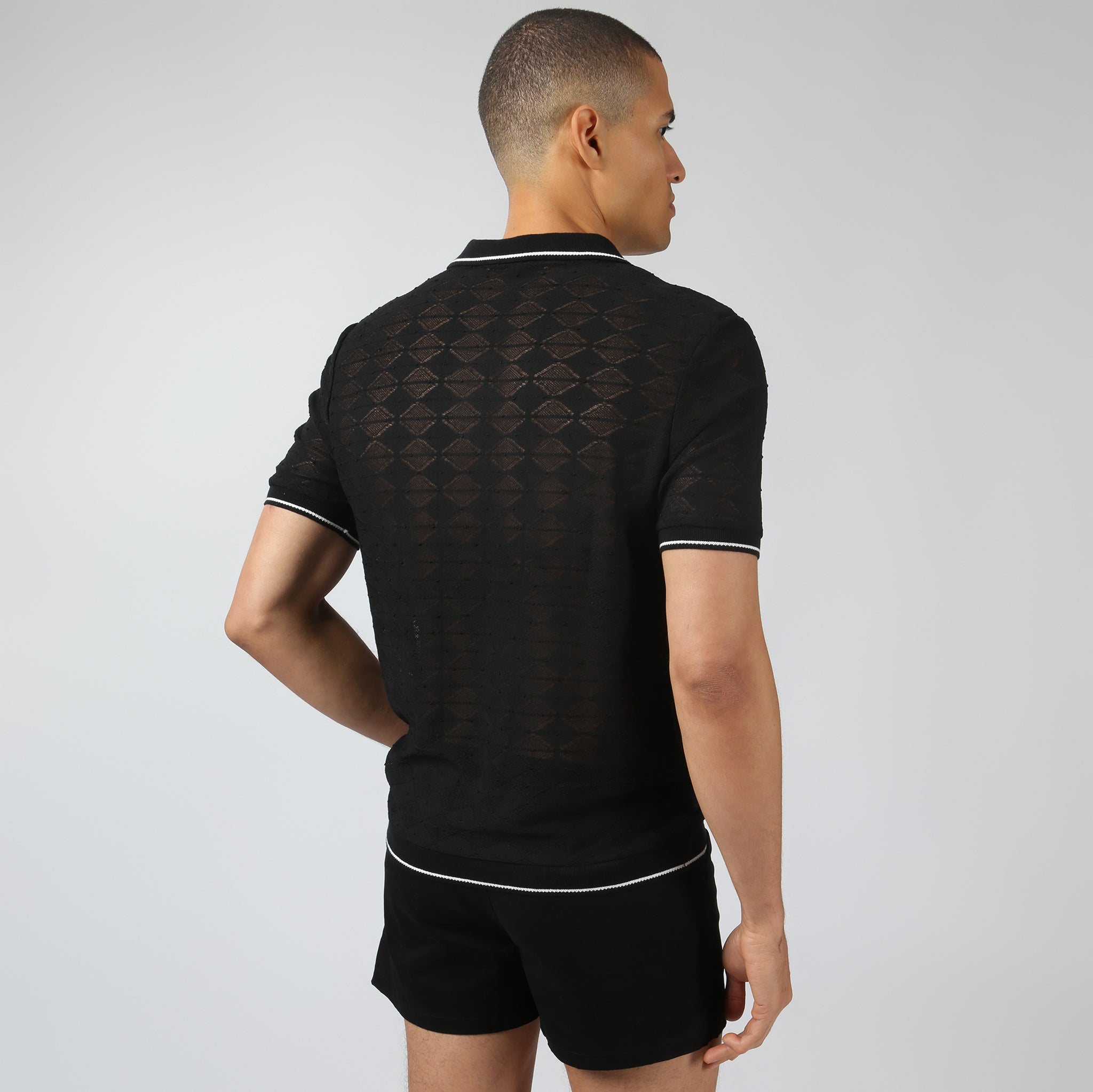NEW- Black Chevron Lace Polo