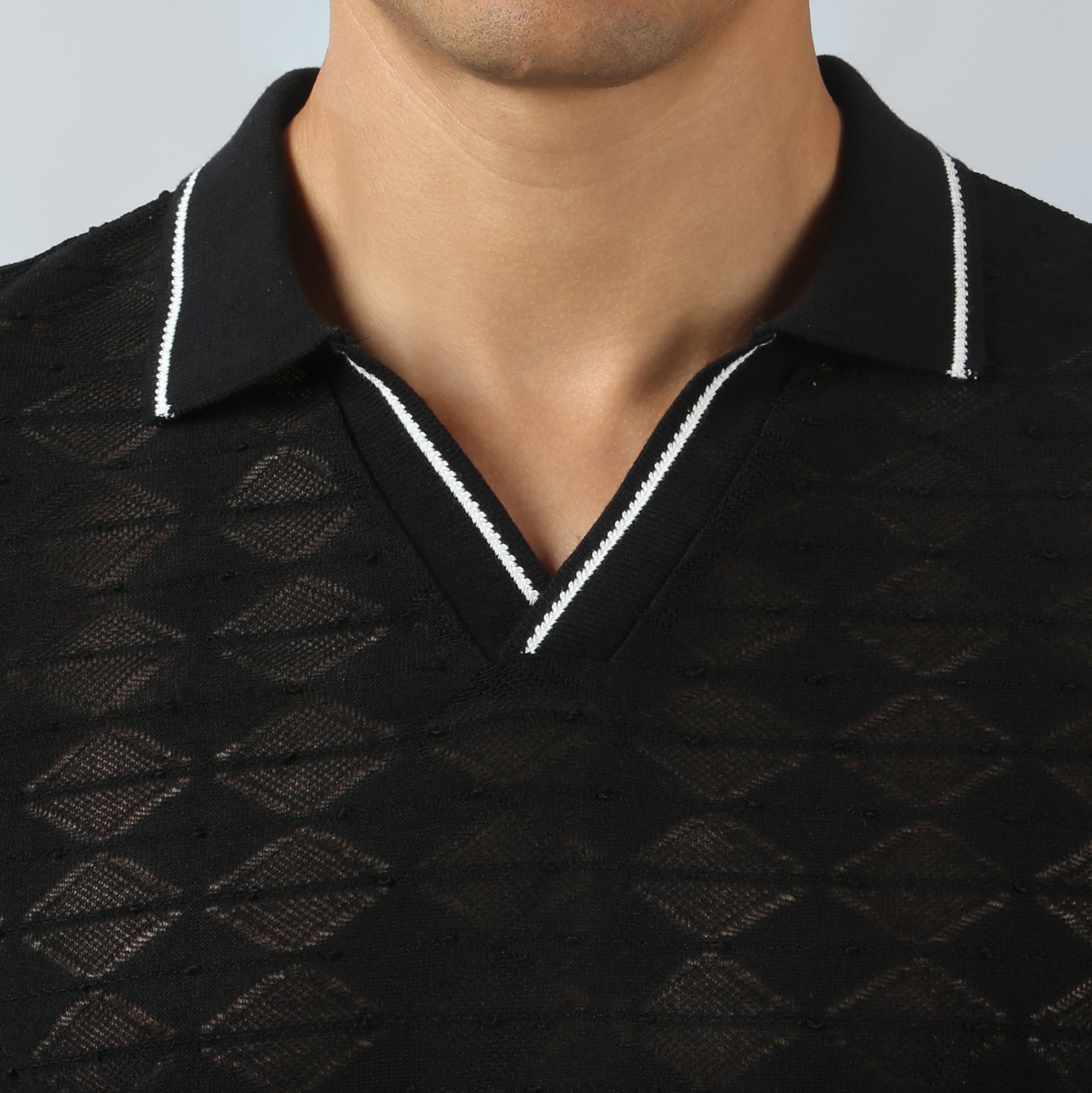 NEW- Black Chevron Lace Polo